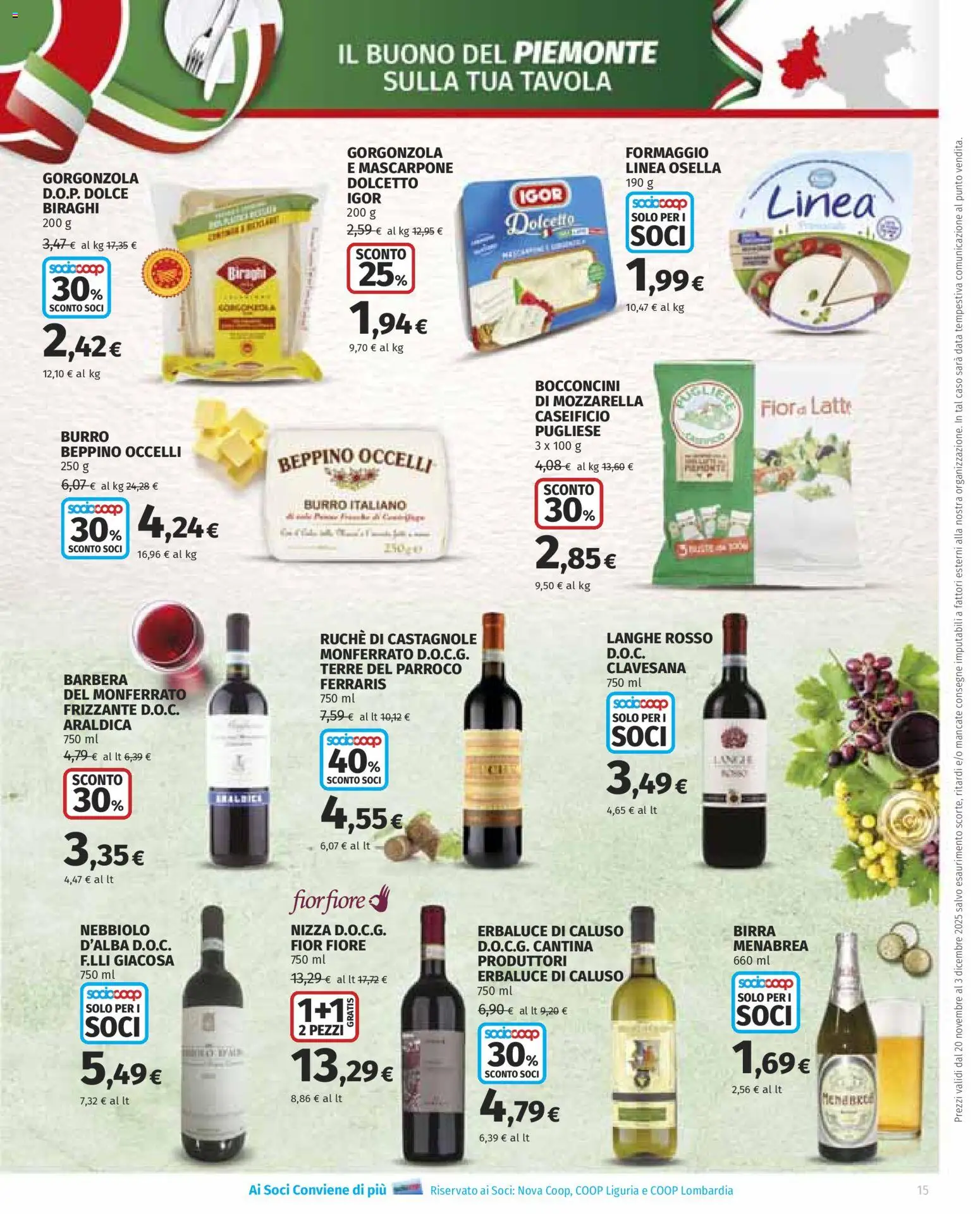 Volantino Ipercoop del 20.11.2025 | Pagina: 15 | Prodotti: Birra, Mozzarella, Data, Gorgonzola