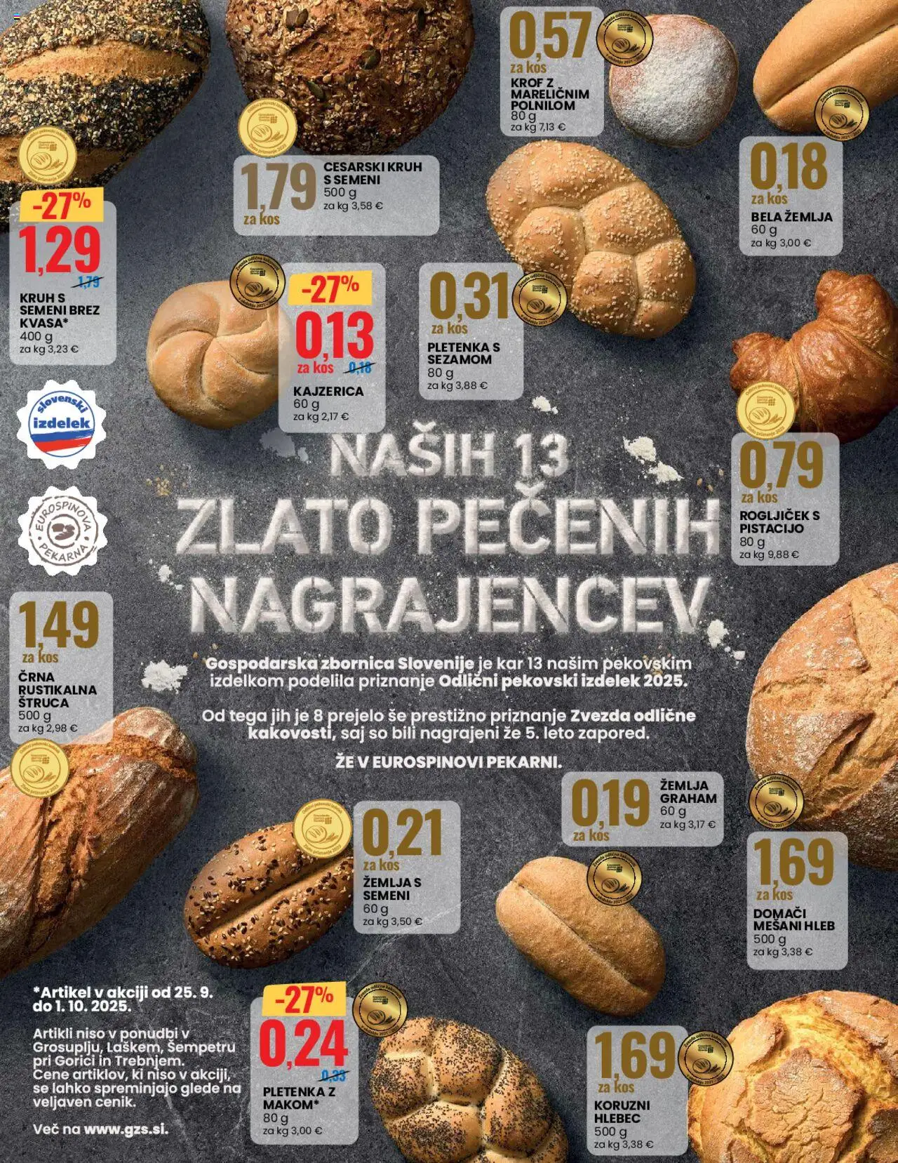 Novi Eurospin katalog ponudbe – veljaven od 25.09.2025 | Stran: 7 | Izdelki: Žemlja, Pekarna, Kos, Hlebec