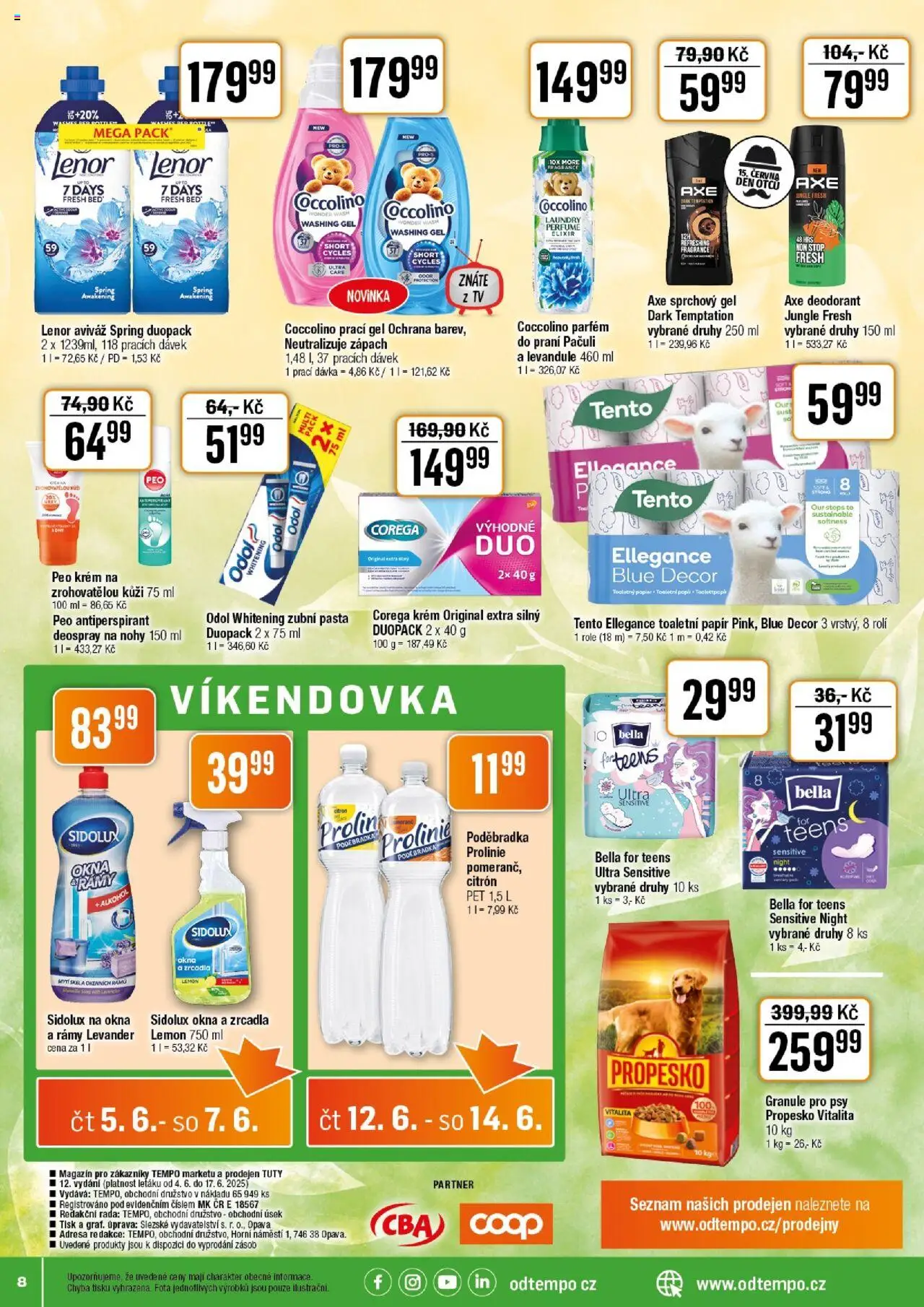 Tempo leták od 04.06.2025 | Strana: 8 | Produkty: Sprchový gel, Corega, Lenor, Poděbradka ProLinie