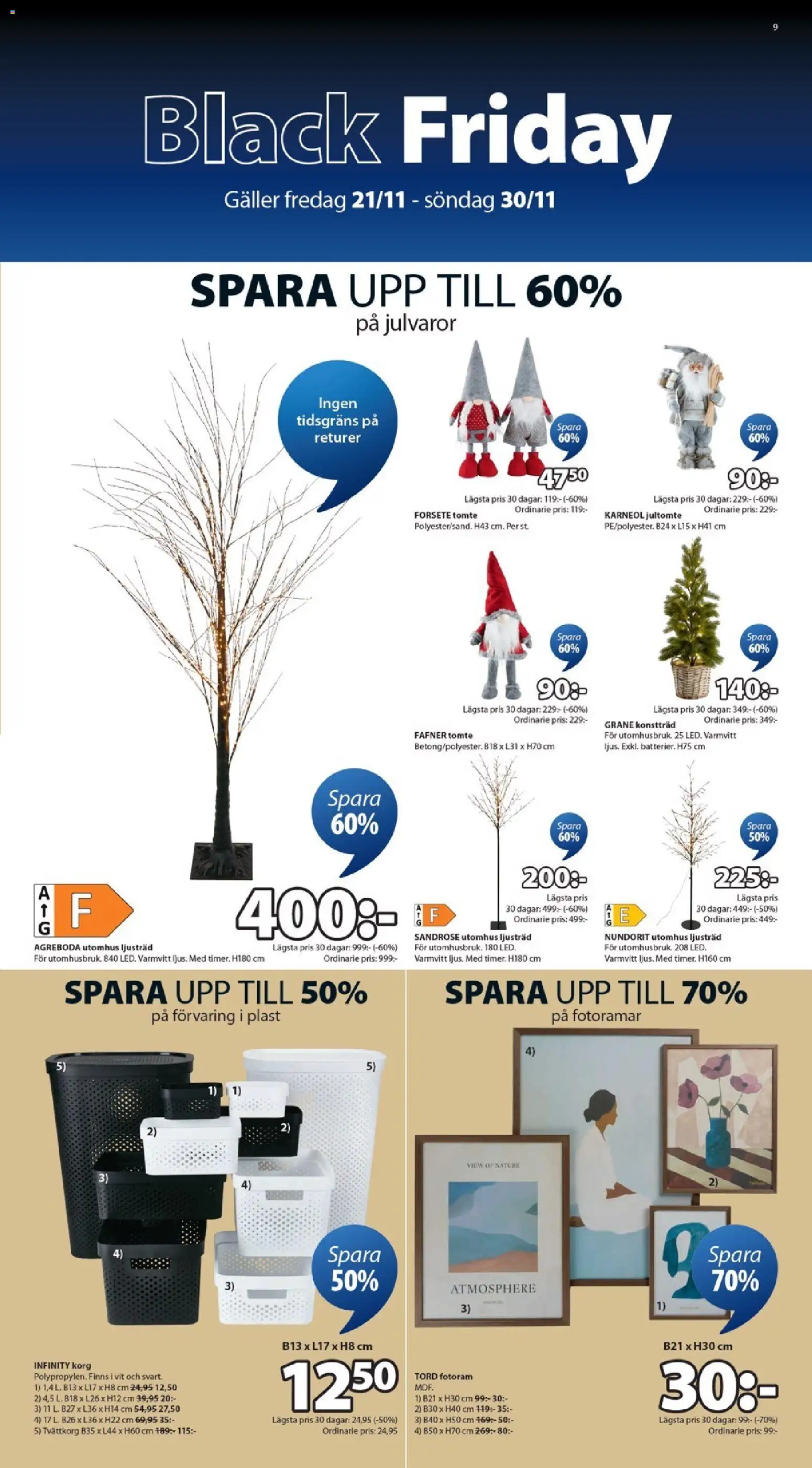 JYSK reklamblad aktuell från 21.11.2025 | Sida: 9 | Produkter: Tvättkorg, Fotoram, Galler, Korg