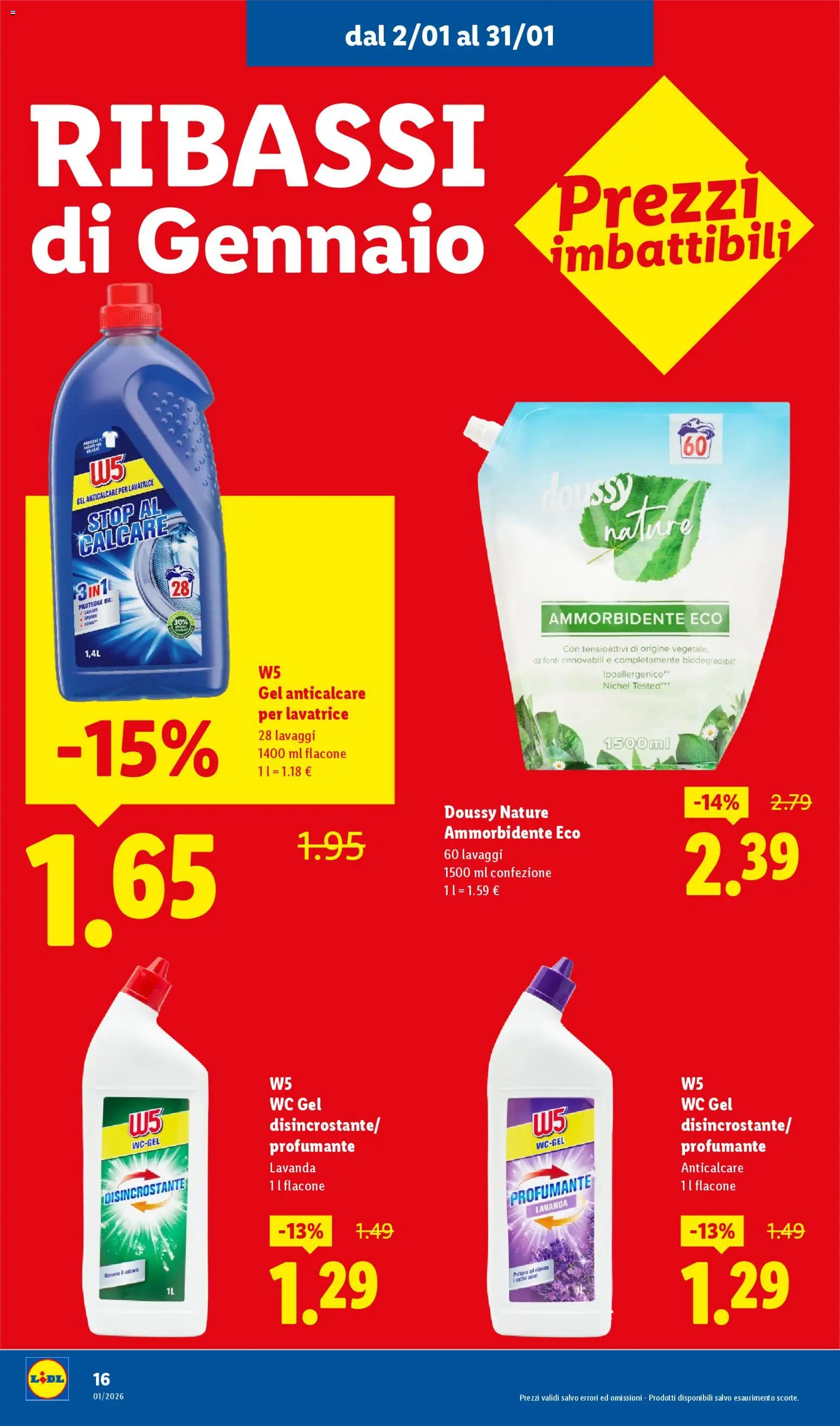 Volantino Lidl del 02.01.2026 | Pagina: 16 | Prodotti: Ammorbidente, Anticalcare, Lavanda, WC