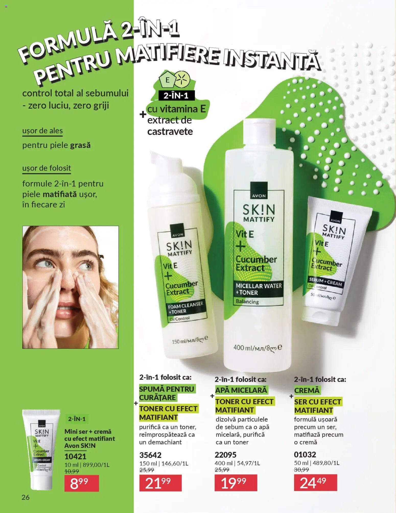 Noul catalog Avon – valabil de la 01.01.2026 | Pagină: 28 | Produse: Serum, Toner, Cremă, Apă micelară