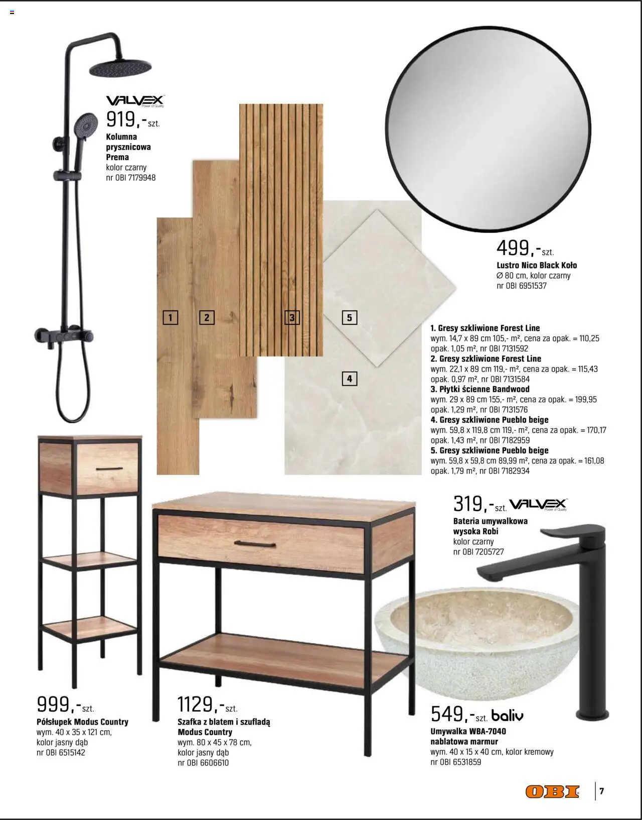 OBI Gazetka - Kuchnia Łazienka Salon od 20.08.2025 | Strona: 7 | Produkty: Umywalka, Bateria, Lustro