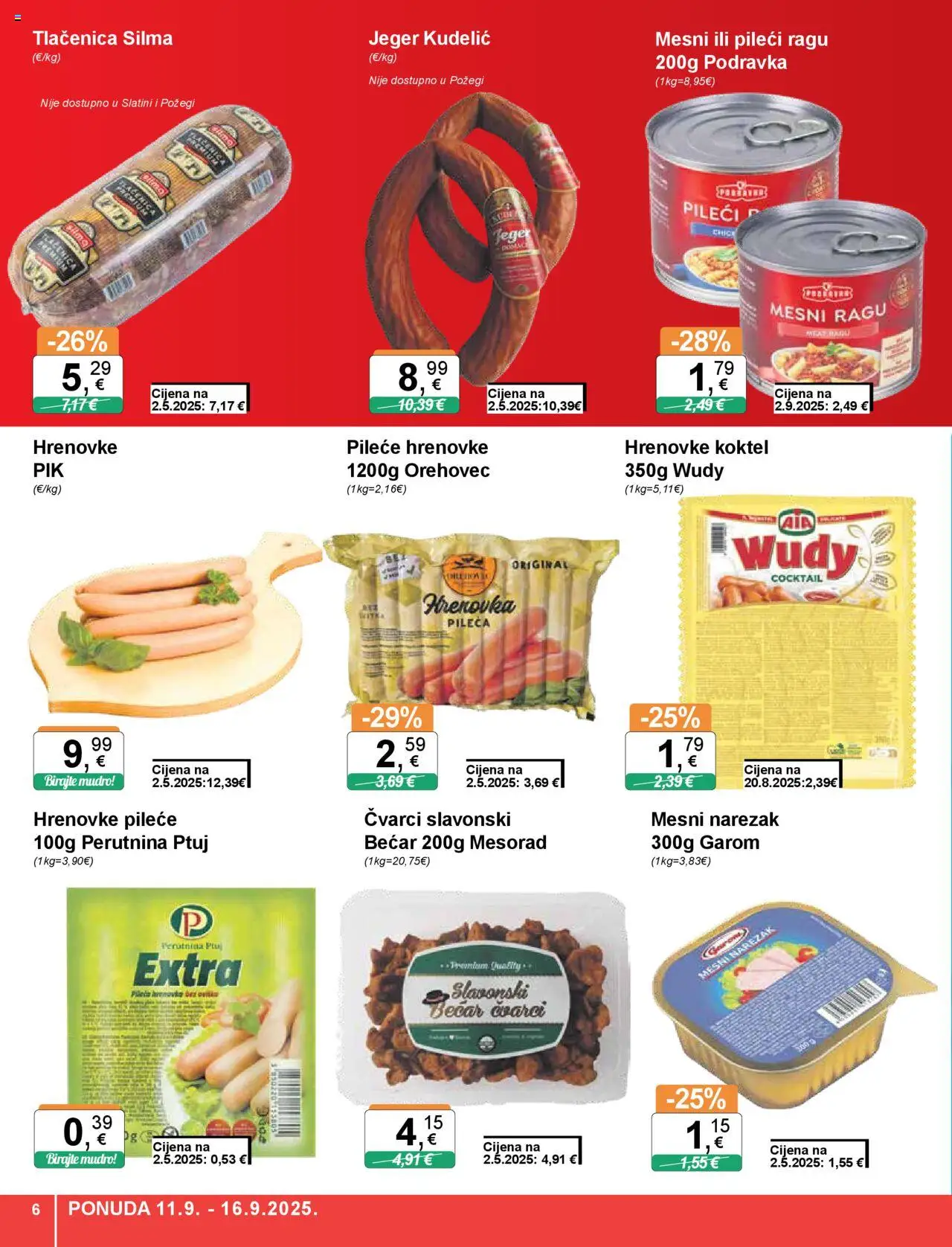 KTC katalog | vrijedi od 11.09.2025 | Stranica: 6 | Proizvodi: Čvarci, Hrenovke, Narezak, Perutnina Ptuj