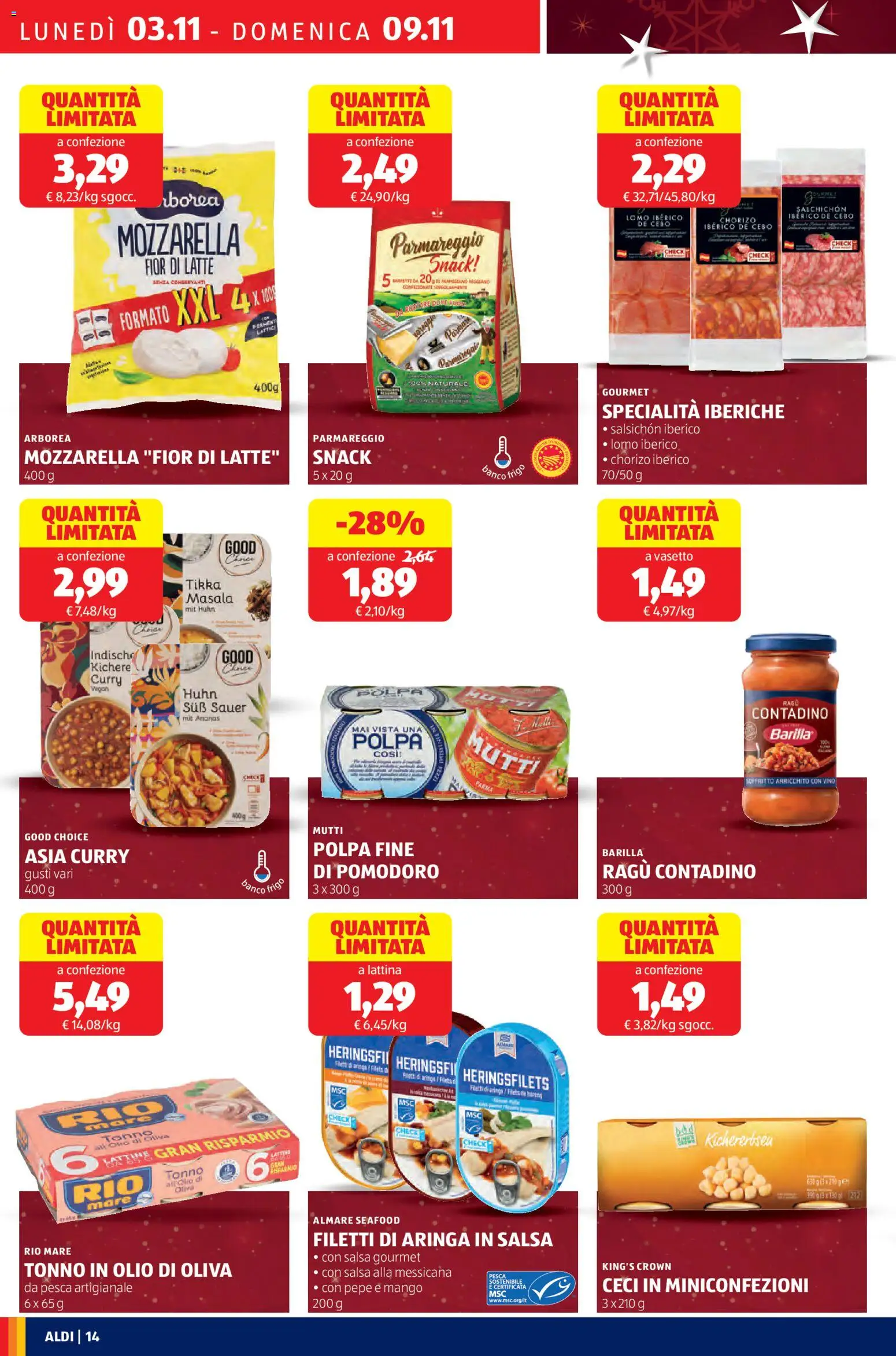 Volantino Aldi del 03.11.2025 | Pagina: 14 | Prodotti: Salsa, Mozzarella, Mango, Vino