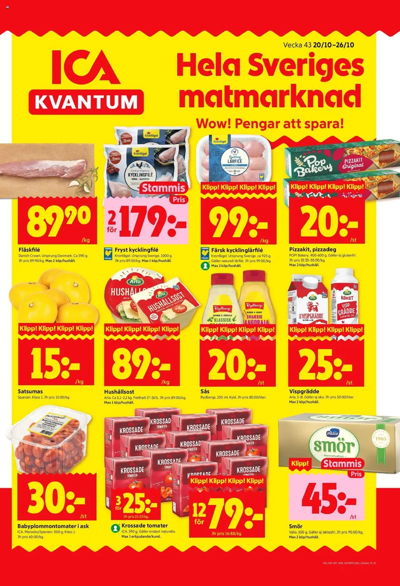 ICA Kvantum reklamblad aktuell från 20.10.2025 | Sida: 1 | Produkter: Galler, Tomater, Pizzakit, Vispgrädde