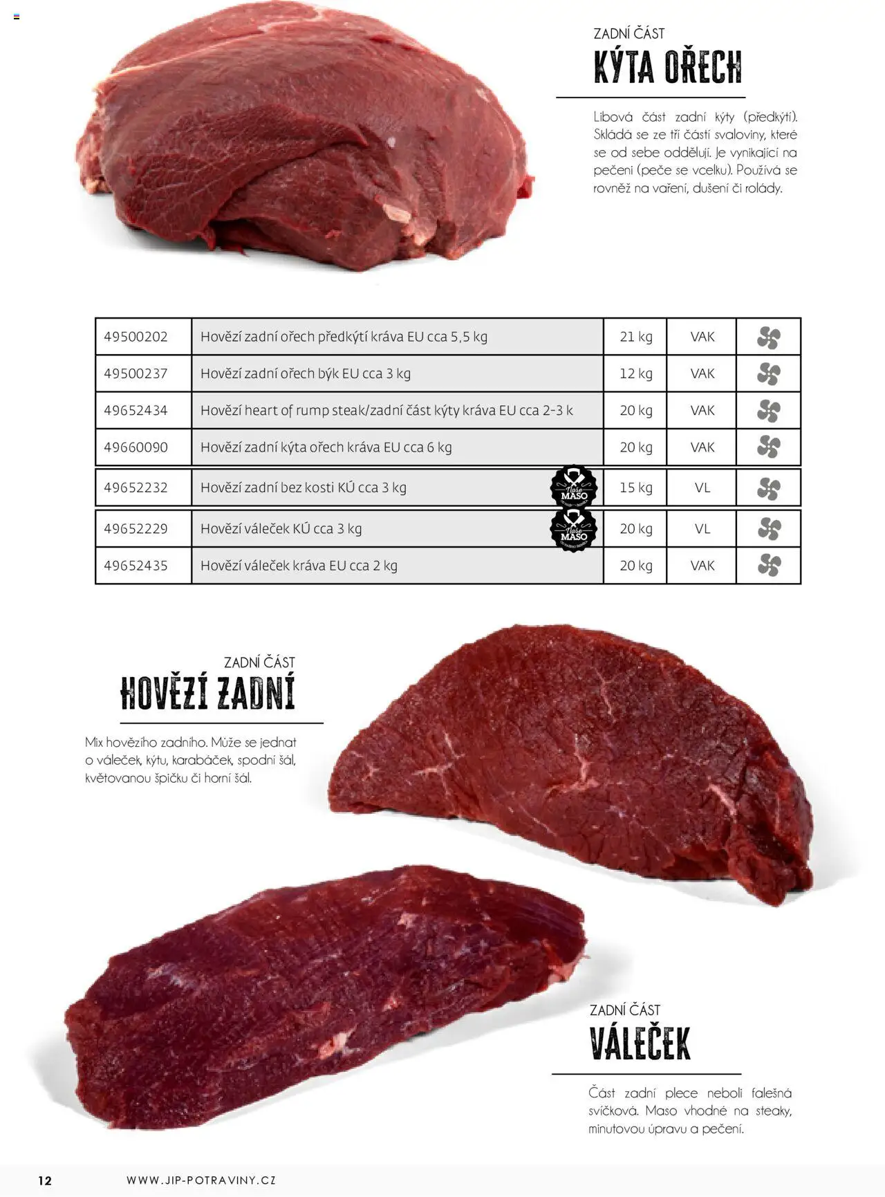 Jip katalalog - Maso 2025 od 01.01.2025 | Strana: 12 | Produkty: Hovězí, Hovězí zadní, Maso, Váleček