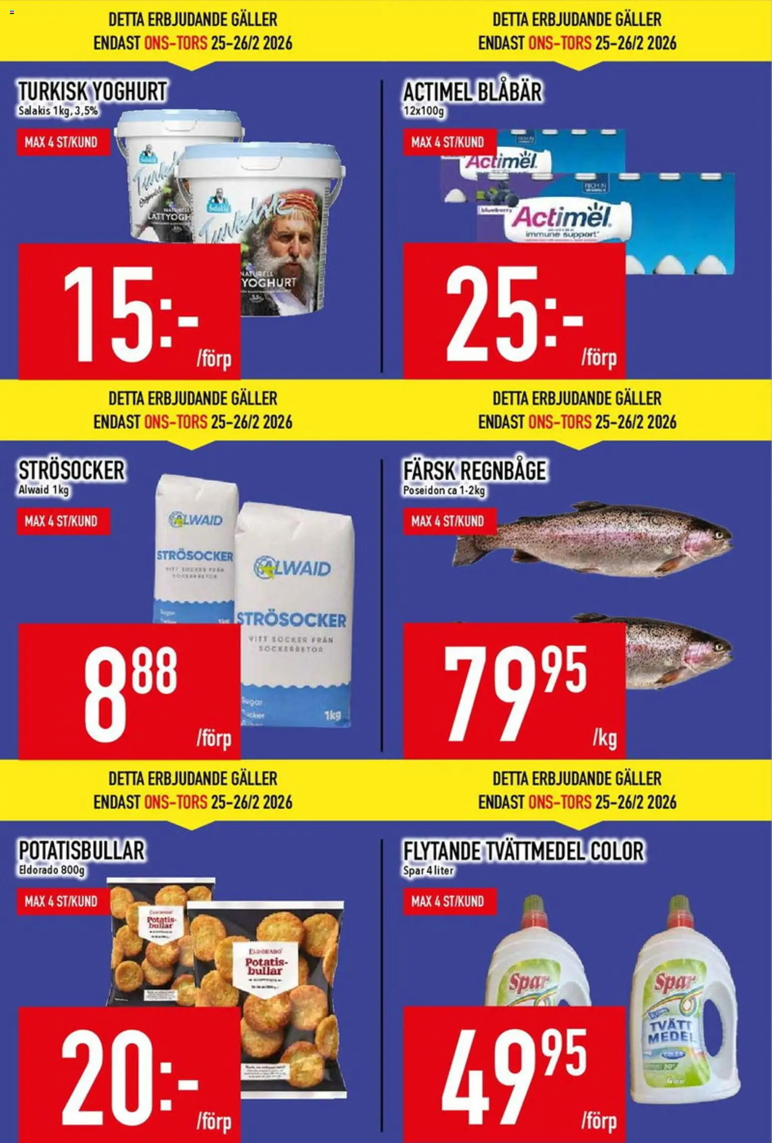 Matdax reklamblad aktuell från 02.03.2026 | Sida: 3 | Produkter: Strösocker, Tvättmedel, Potatisbullar, Potatis