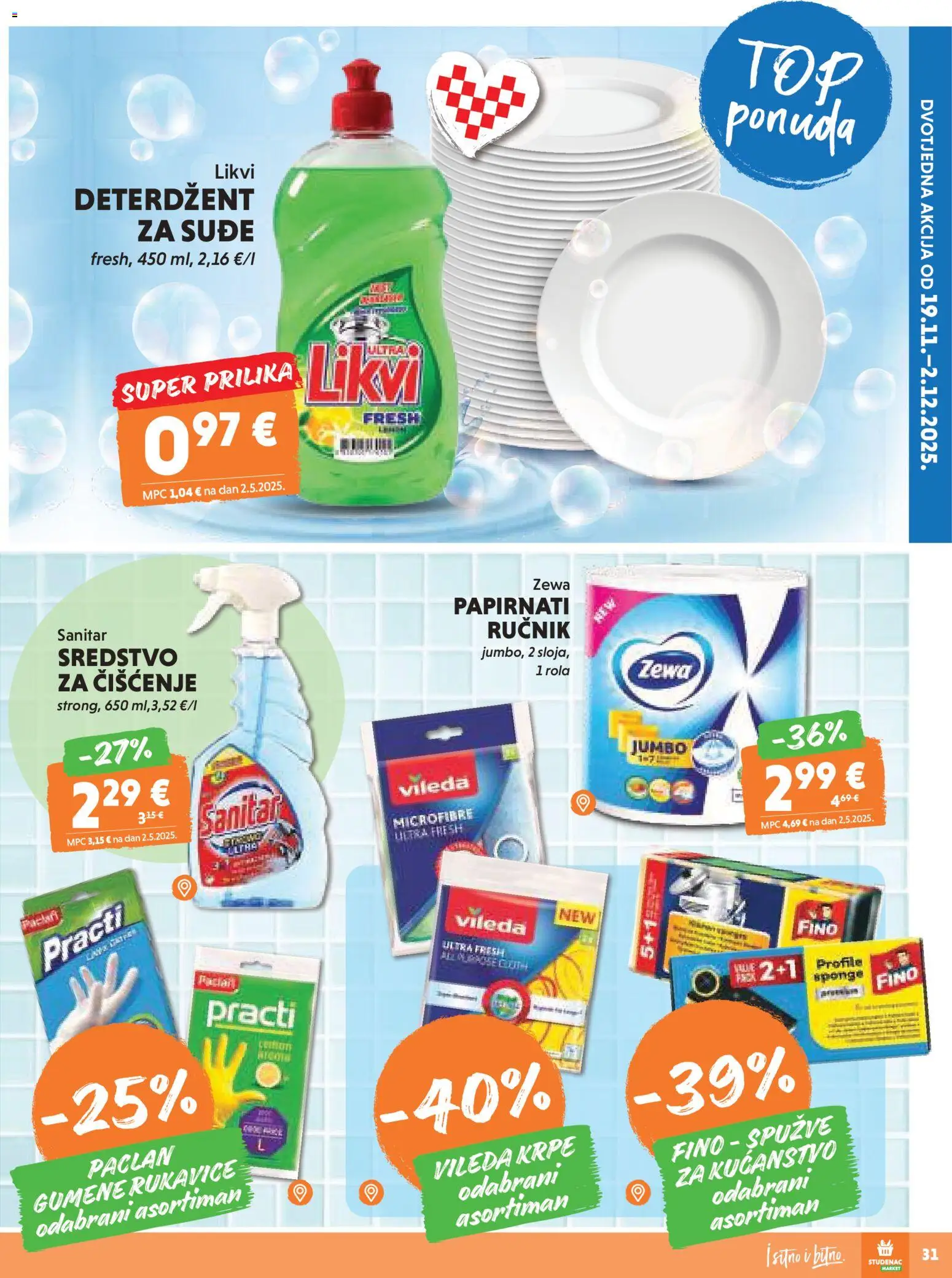 Studenac katalog | vrijedi od 26.11.2025 | Stranica: 31 | Proizvodi: Deterdžent, Zewa, Rukavice, Vileda