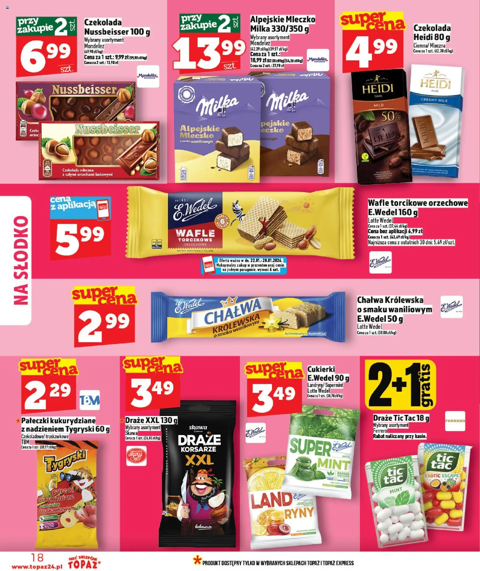 Topaz Gazetka od 22.01.2026 | Strona: 18 | Produkty: Wafle, Milka, Czekolada, Cukierki