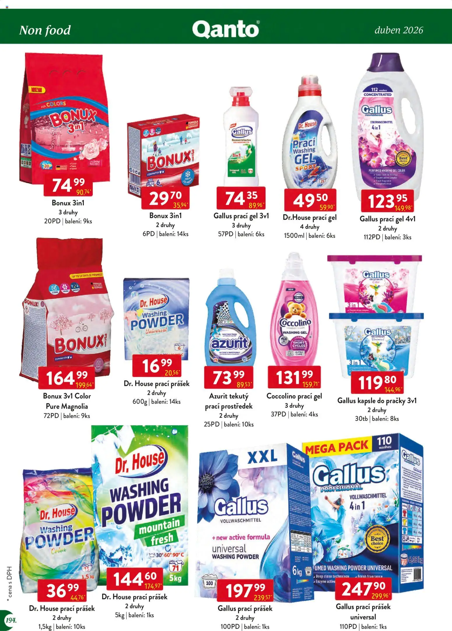 Astur & Qanto leták - Velkoobchod 04/2026 od 01.04.2026 | Strana: 194 | Produkty: Prací gel, Prací prostředek, Coccolino, Pračky