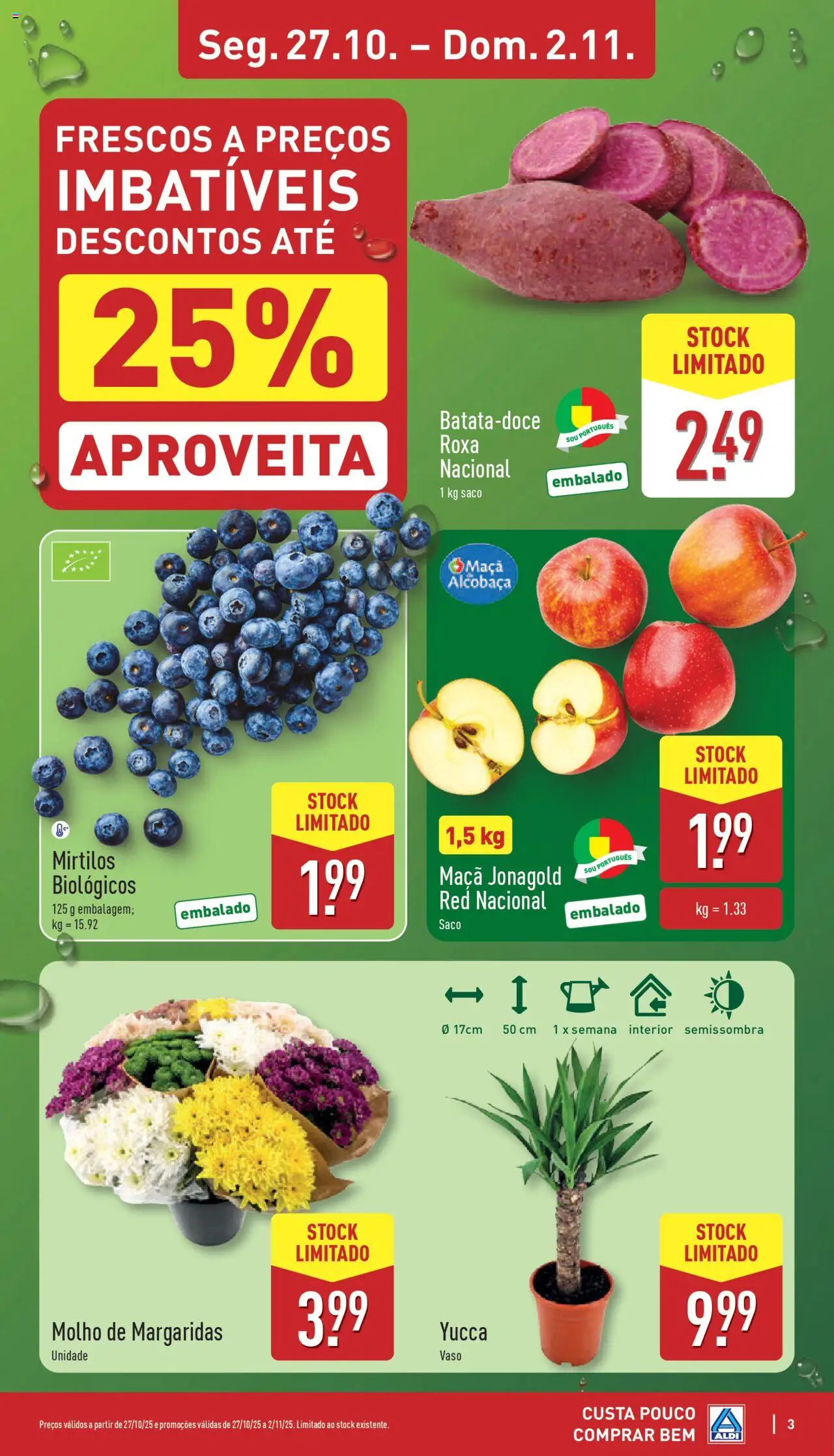 Aldi folheto │ válido de 27.10.2025 | Página: 3 | Produtos: Maça, Vaso, Mirtilos