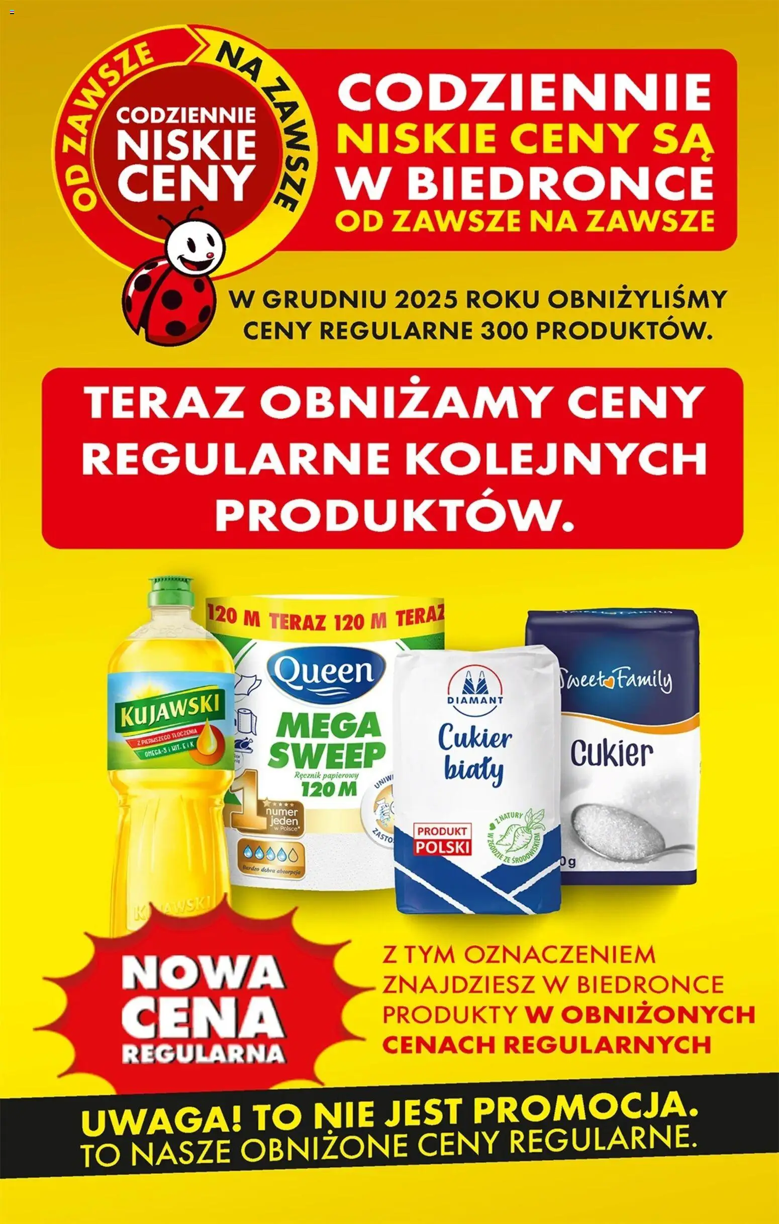 Biedronka gazetka - Obniżamy ceny regularne  od 02.03.2026 | Strona: 1 | Produkty: Cukier biały, Ręcznik papierowy, Cukier
