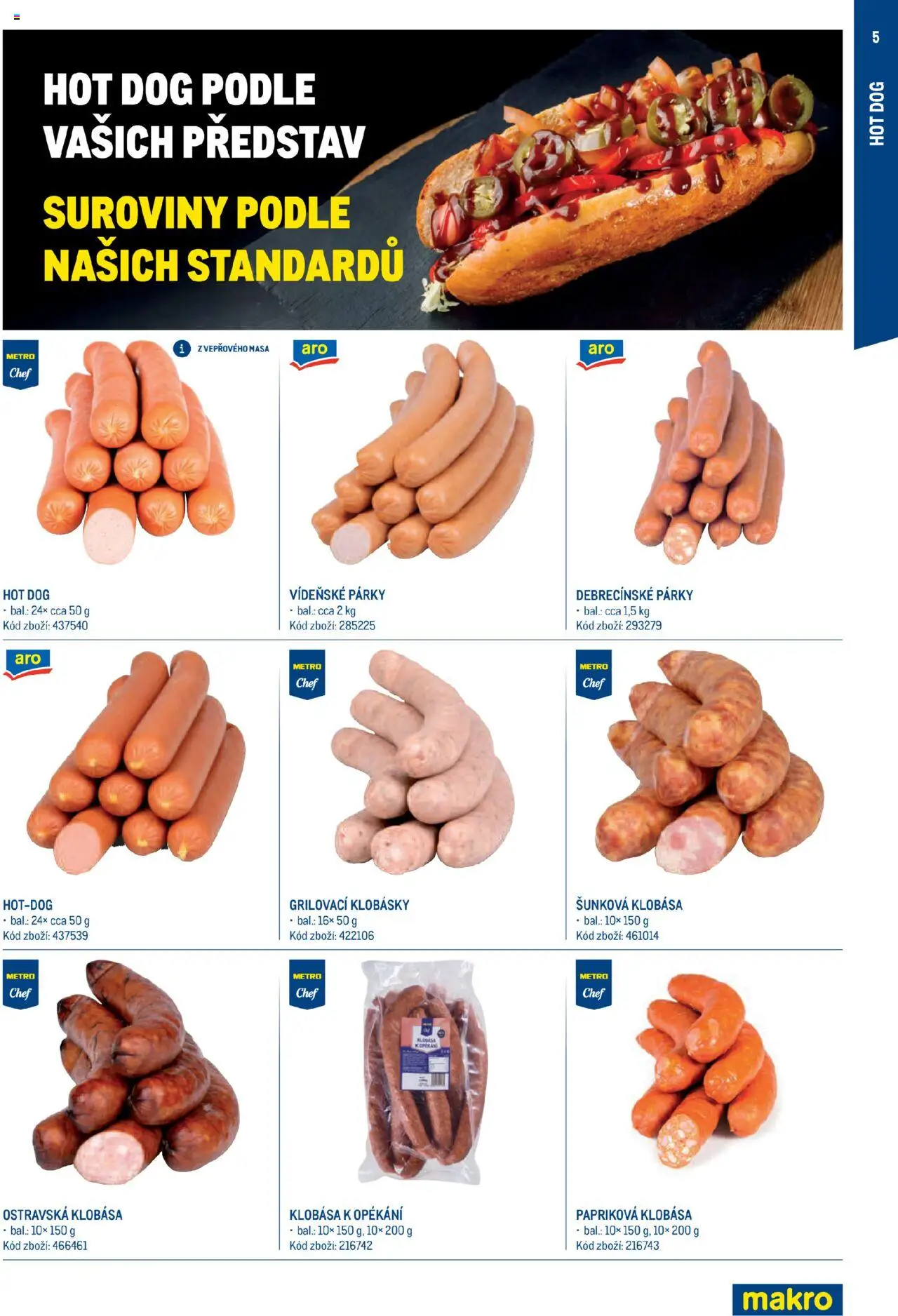 Makro leták - Letní sezona od 17.07.2025 | Strana: 5 | Produkty: Vídeňské párky, Hot dog, Klobása, Klobásky