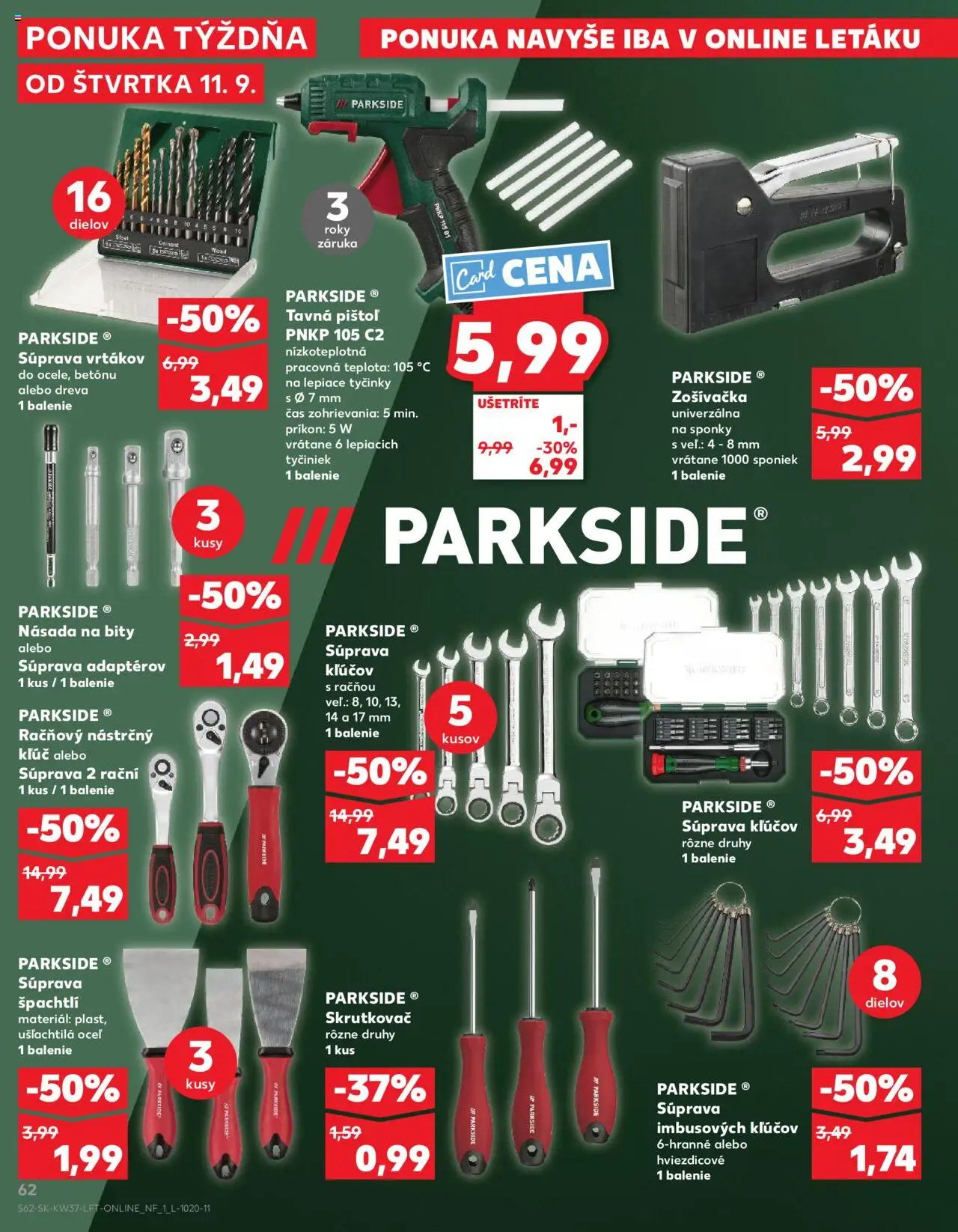Nové Kaufland akcie – leták je platný od 11.09.2025 | Strana: 62 | Produkty: Skrutkovač, Parkside