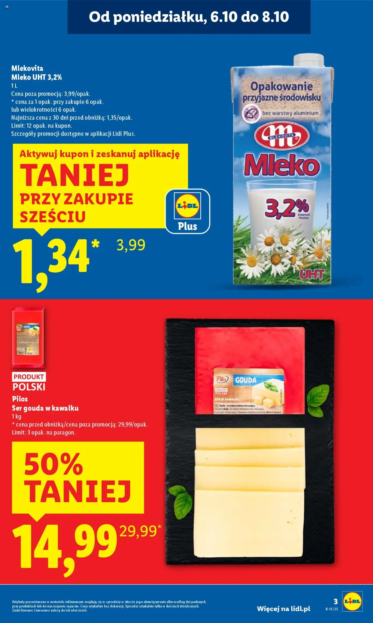 Lidl Gazetka od 06.10.2025 | Strona: 3 | Produkty: Mleko, Ser, Ser gouda