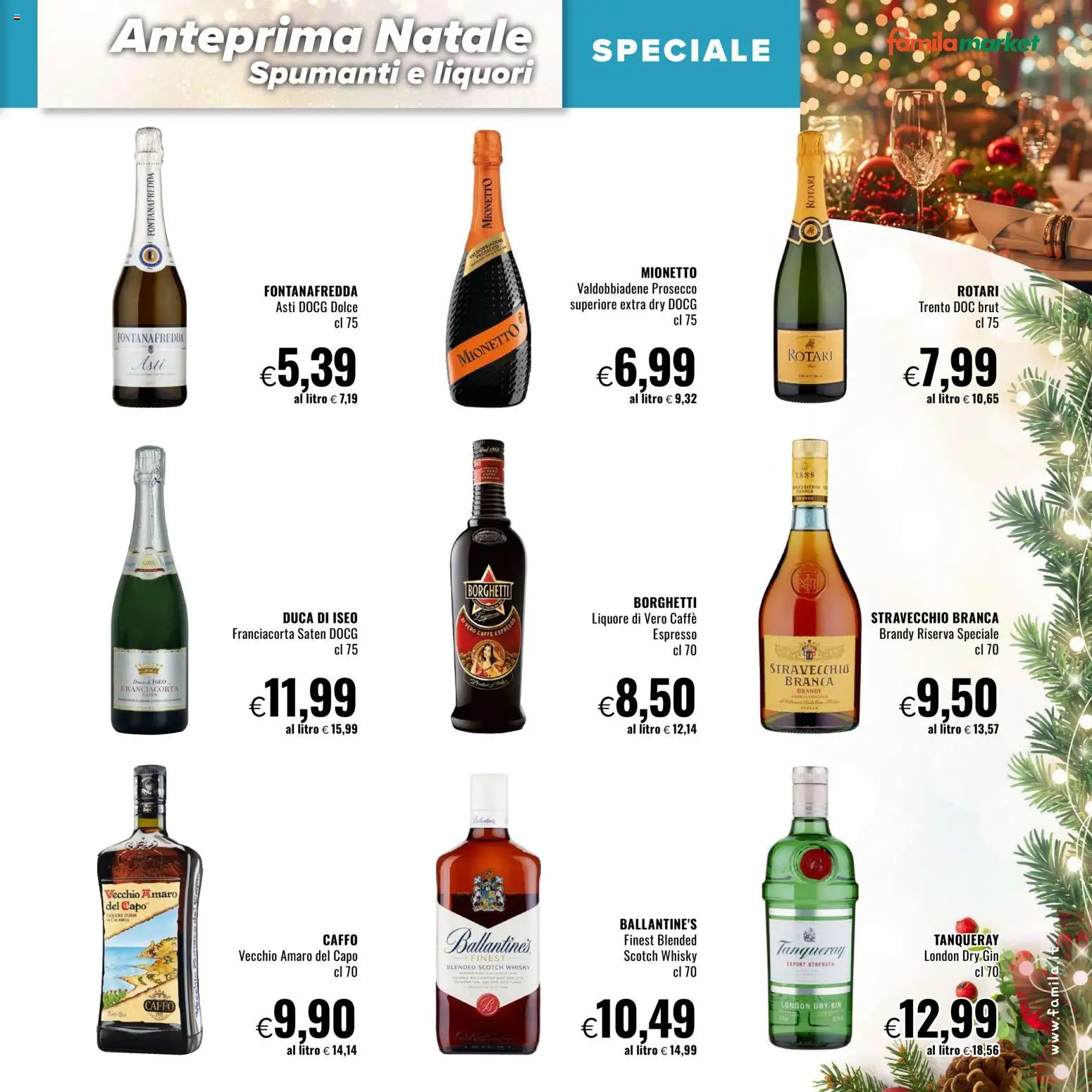 Volantino Famila del 27.11.2025 | Pagina: 5 | Prodotti: Prosecco, Whisky, Liquore, Brandy