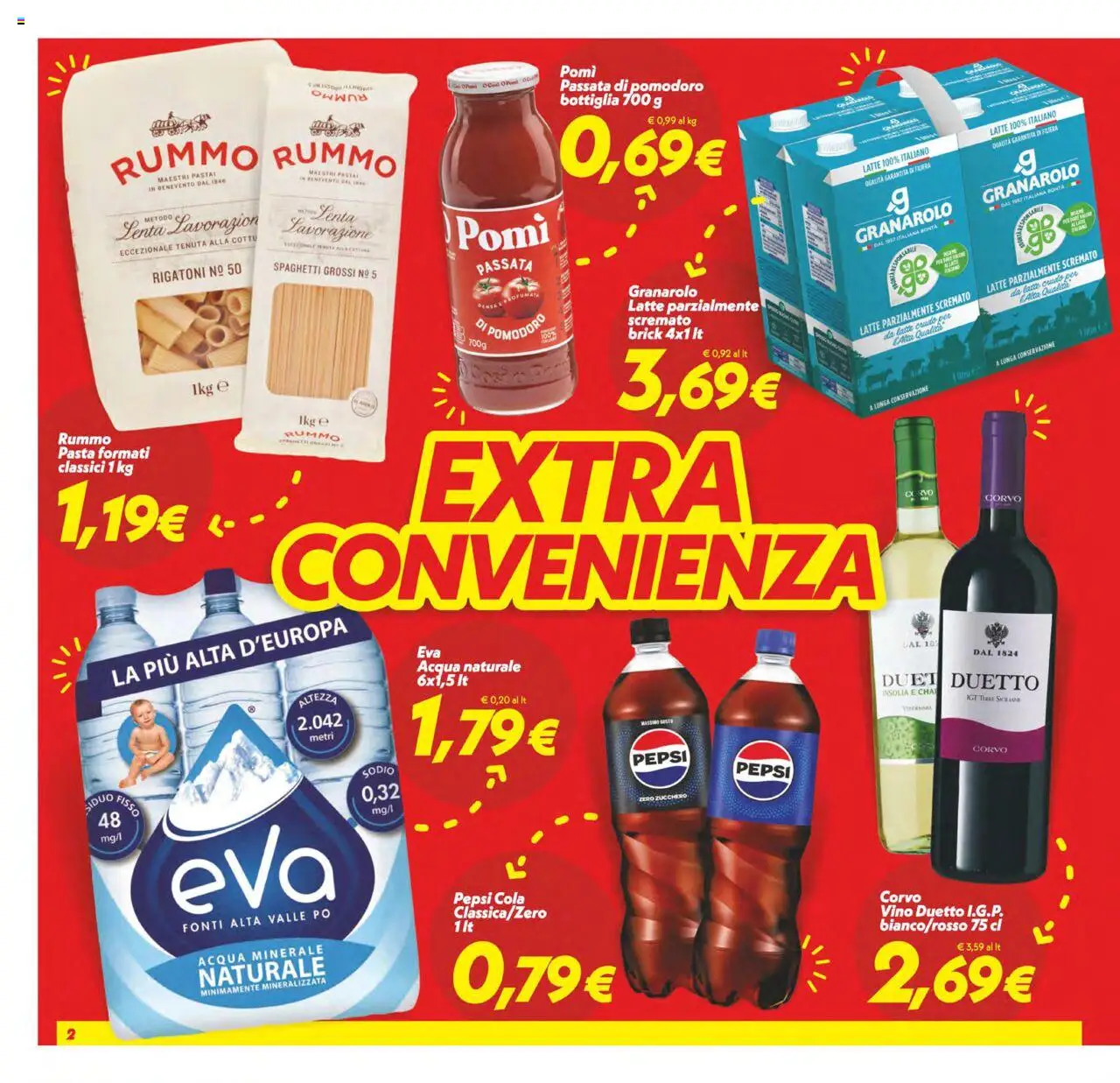 Volantino SuperConveniente del 24.07.2025 | Pagina: 2 | Prodotti: Zucchero, Pomodoro, Acqua naturale, Latte parzialmente scremato