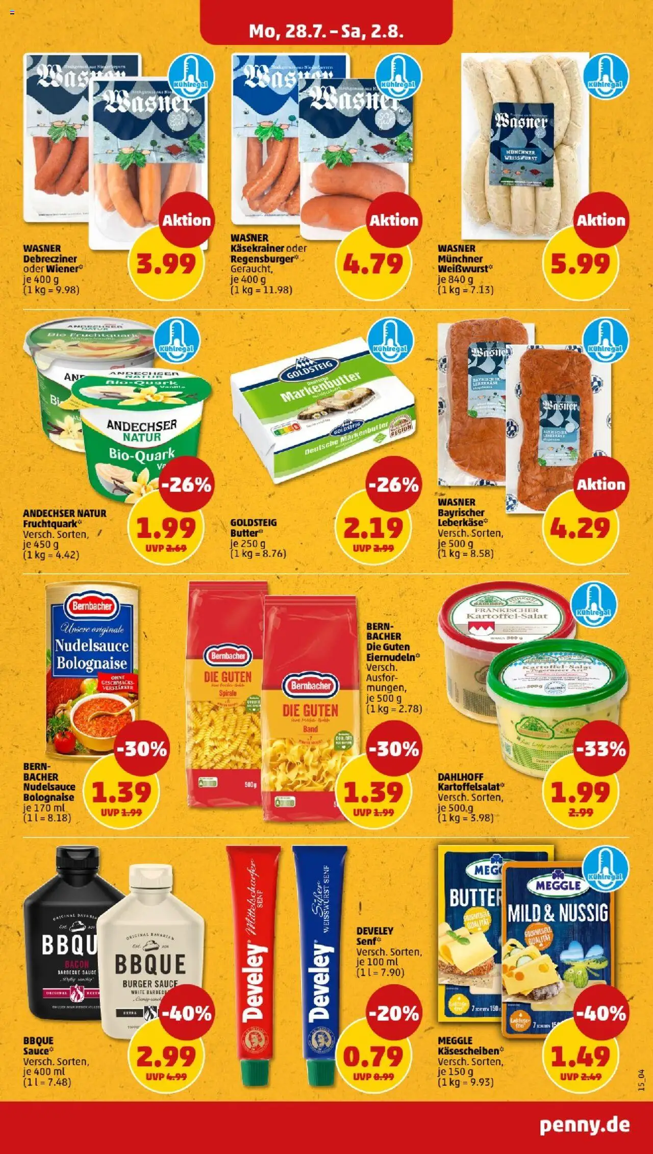 Penny - Bayern - gültig ab dem 28.07.2025 | Seite: 15 | Produkte: Butter, Käsekrainer, Weißwurst, Verstärker