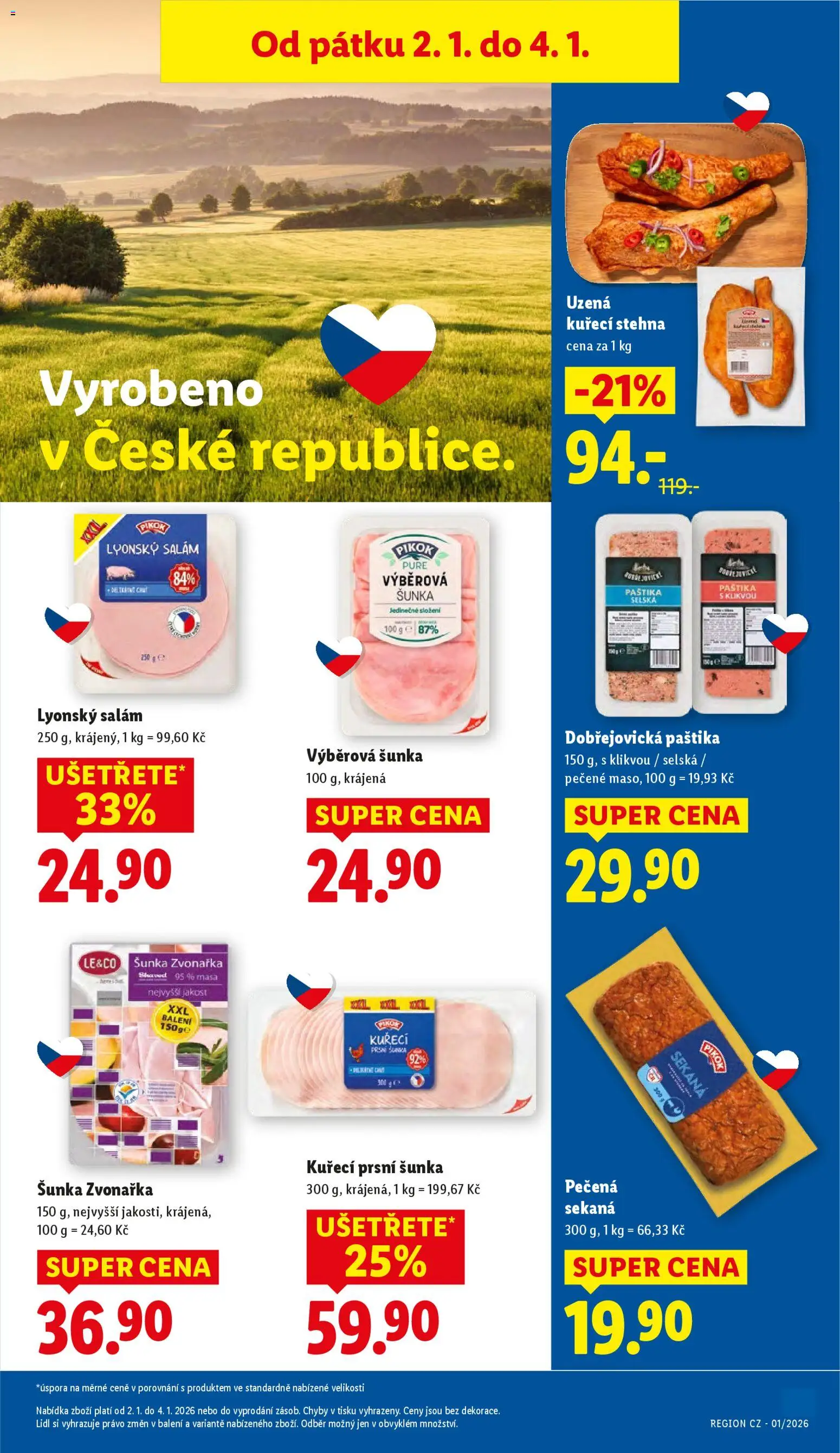 Lidl leták od 02.01.2026 | Strana: 13 | Produkty: Uzená kuřecí stehna, Salám, Lyonský salám, Pikok