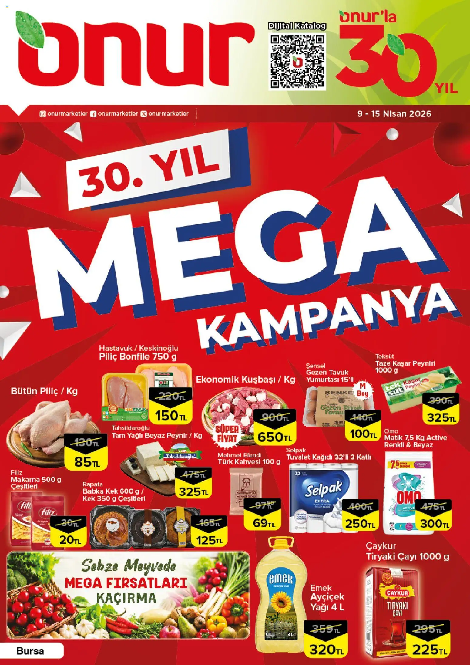 Onur Market Katalog - Bursa - 09.04.2026 tarihinden itibaren geçerlidir | Sayfa: 1 | Ürünler: Tuvalet, Süt, Peynir, Makarna