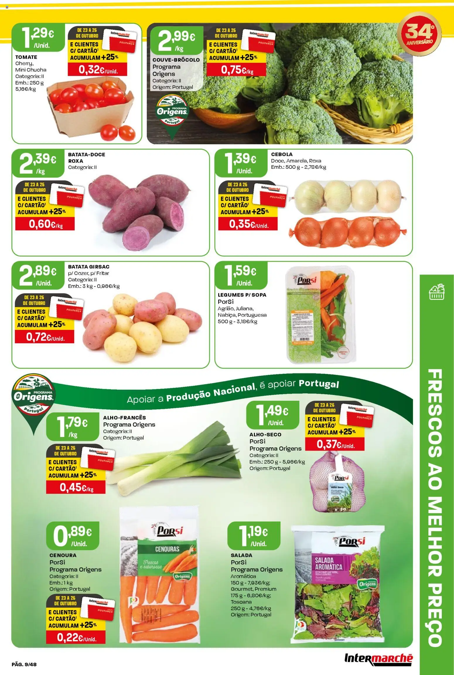 Intermarché folheto │ válido de 23.10.2025 | Página: 9 | Produtos: Cebola, Sopa, Cenoura, Salada