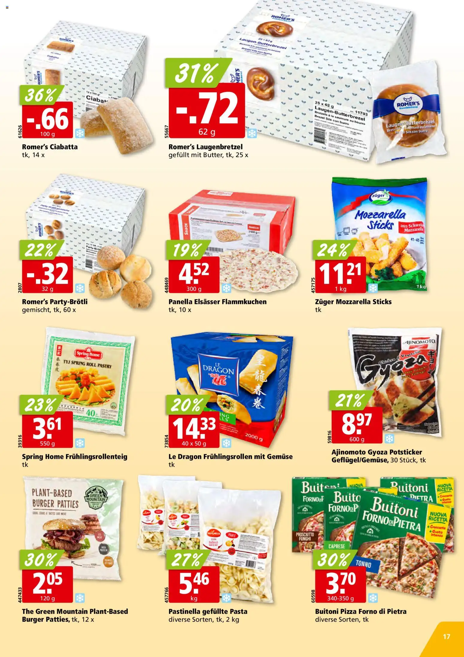 Aligro Aktionen Schlieren, Gossau SG, Frauenfeld, Rapperswil-Jona, Sargans, Bern, Brüttisellen, Pratteln, Emmen, Spreitenbach – gültig ab 15.12.2025 | Seite: 17 | Produkte: Burger, Pizza, Gemüse, Pasta