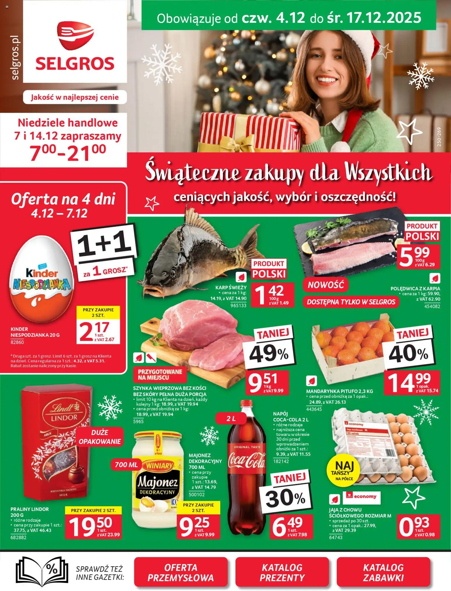 Selgros cash&carry Gazetka od 04.12.2025 | Strona: 1 | Produkty: Szynka wieprzowa, Coca cola, Szynka, Jaja