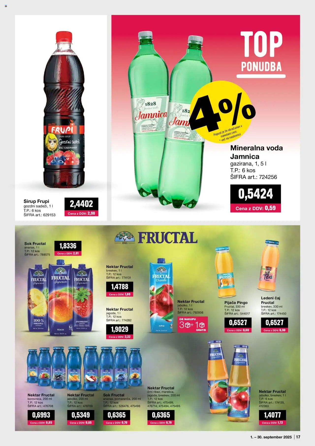 Mercator katalog │ velja od 01.09.2025 | Stran: 17 | Izdelki: Sirup, Kos, Mineralna voda, Caj