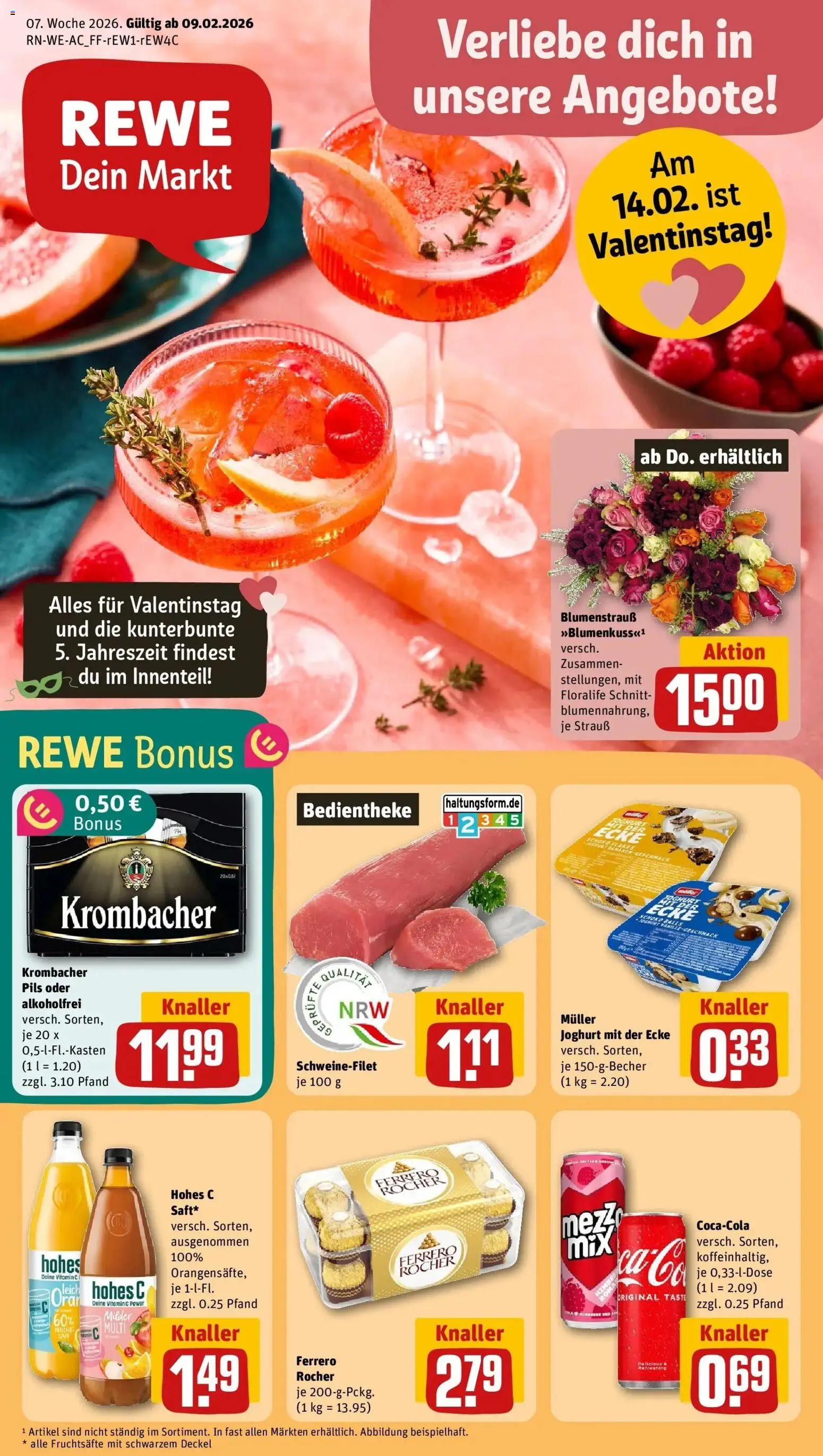 Rewe prospekt Krefeld-Fischeln	 – gültig ab 08.02.2026 | Seite: 1 | Produkte: Cola, Joghurt, Krombacher, Hohes c