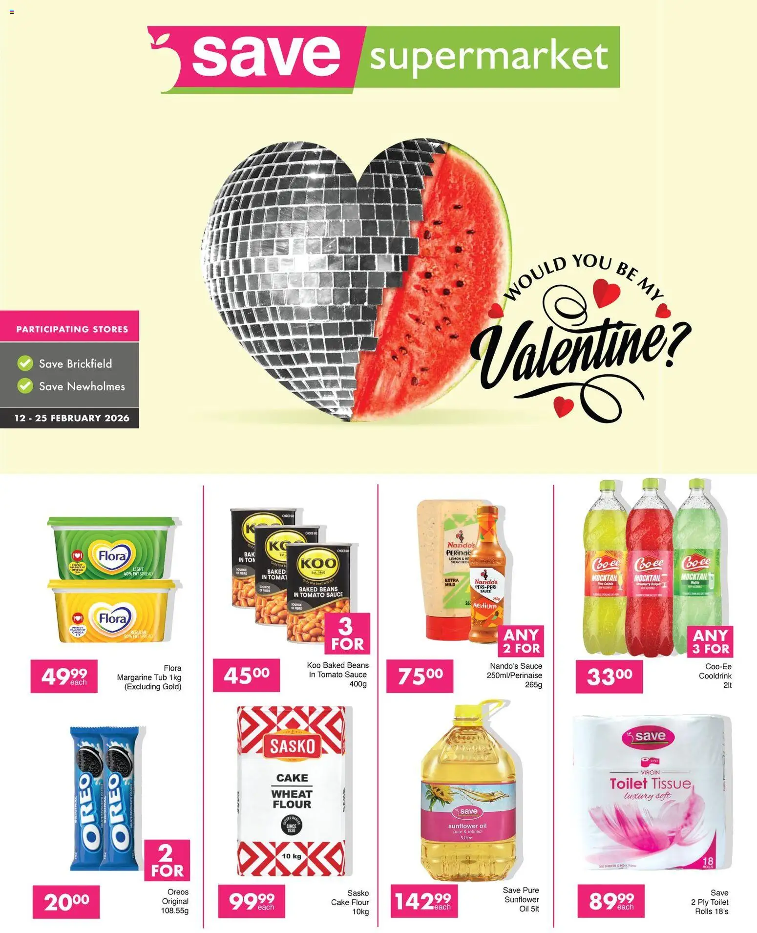 New Save catalogue – valid from 12.02.2026 | Page: 1 | Products: Baked beans, Oil, Tomato sauce, Lemon