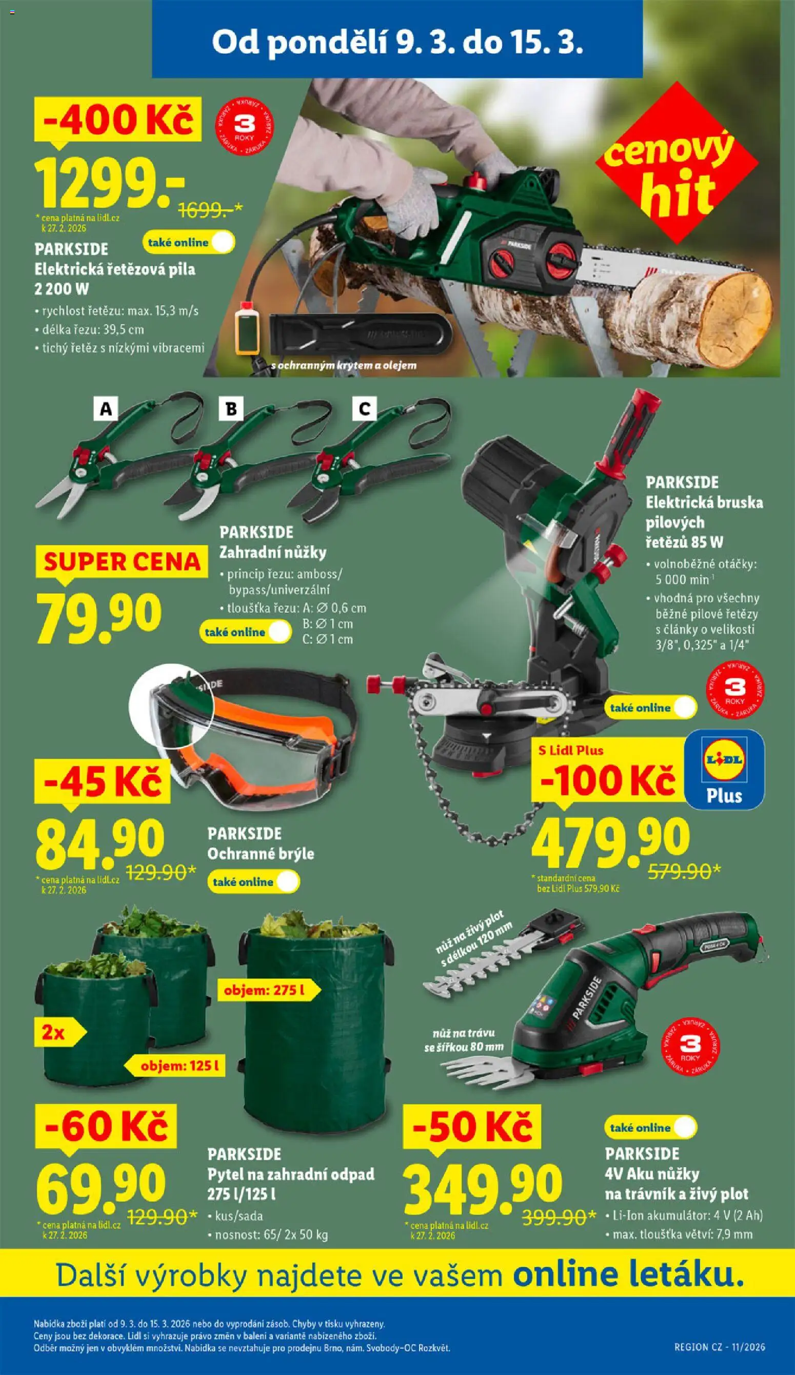 Lidl leták od 09.03.2026 | Strana: 31 | Produkty: Paruka, Elektrická řetězová pila, Bruska, Aku nůžky