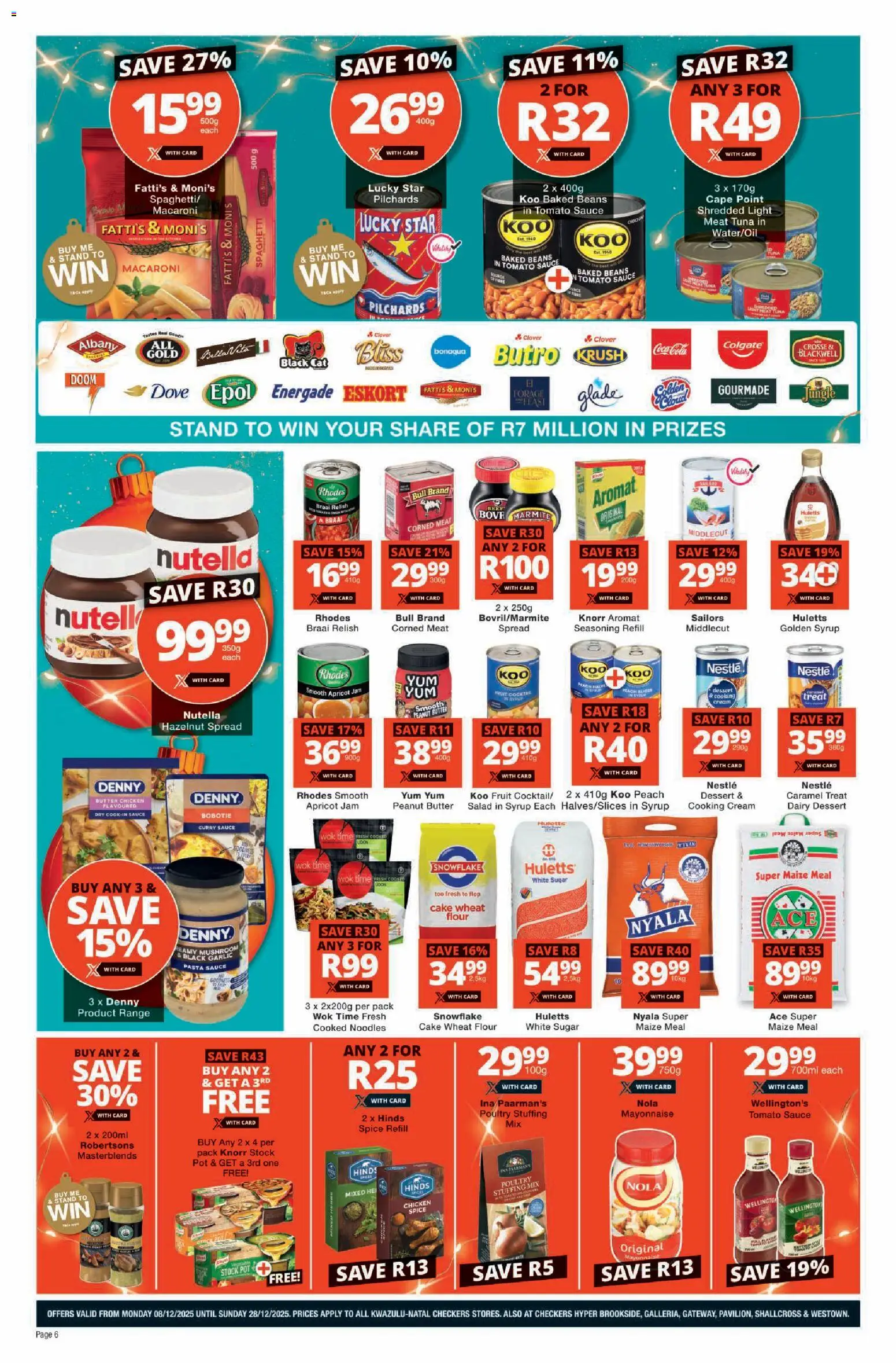 New Checkers catalogue – valid from 08.12.2025 | Page: 6 | Products: Baked beans, Maize meal, Limpiador íntimo, Chicken