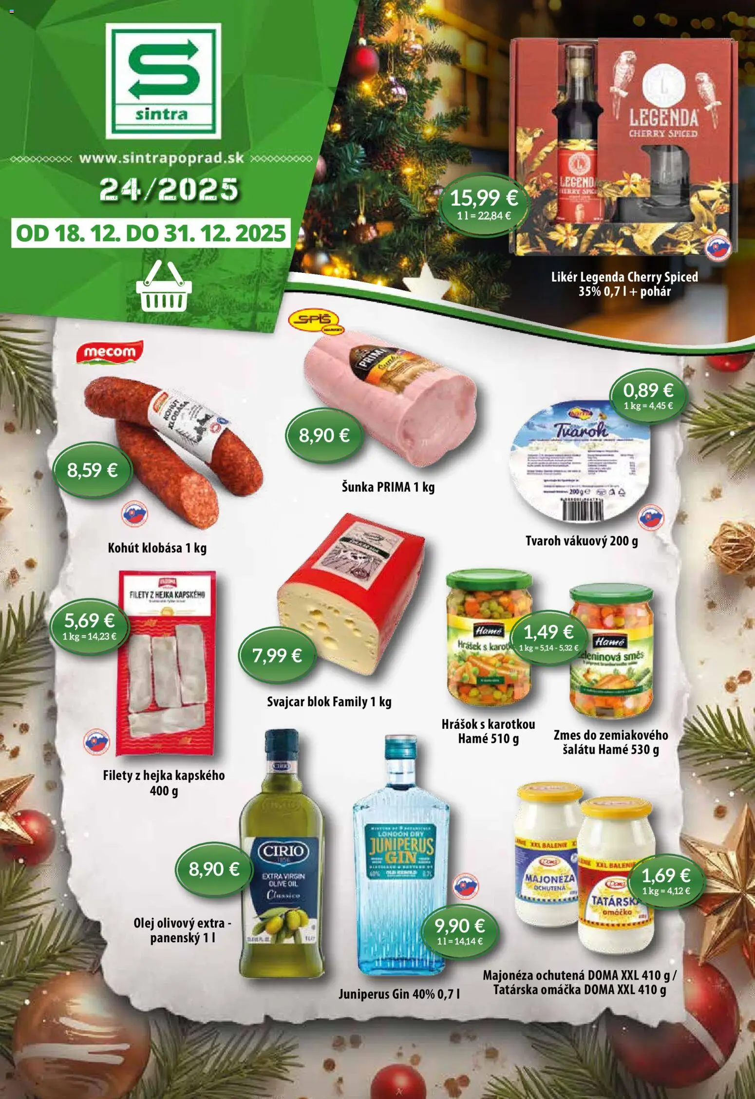Nové Sintra akcie – leták je platný od 18.12.2025 | Strana: 1 | Produkty: Šunka, Tvaroh, Tatárska omáčka, Omáčka