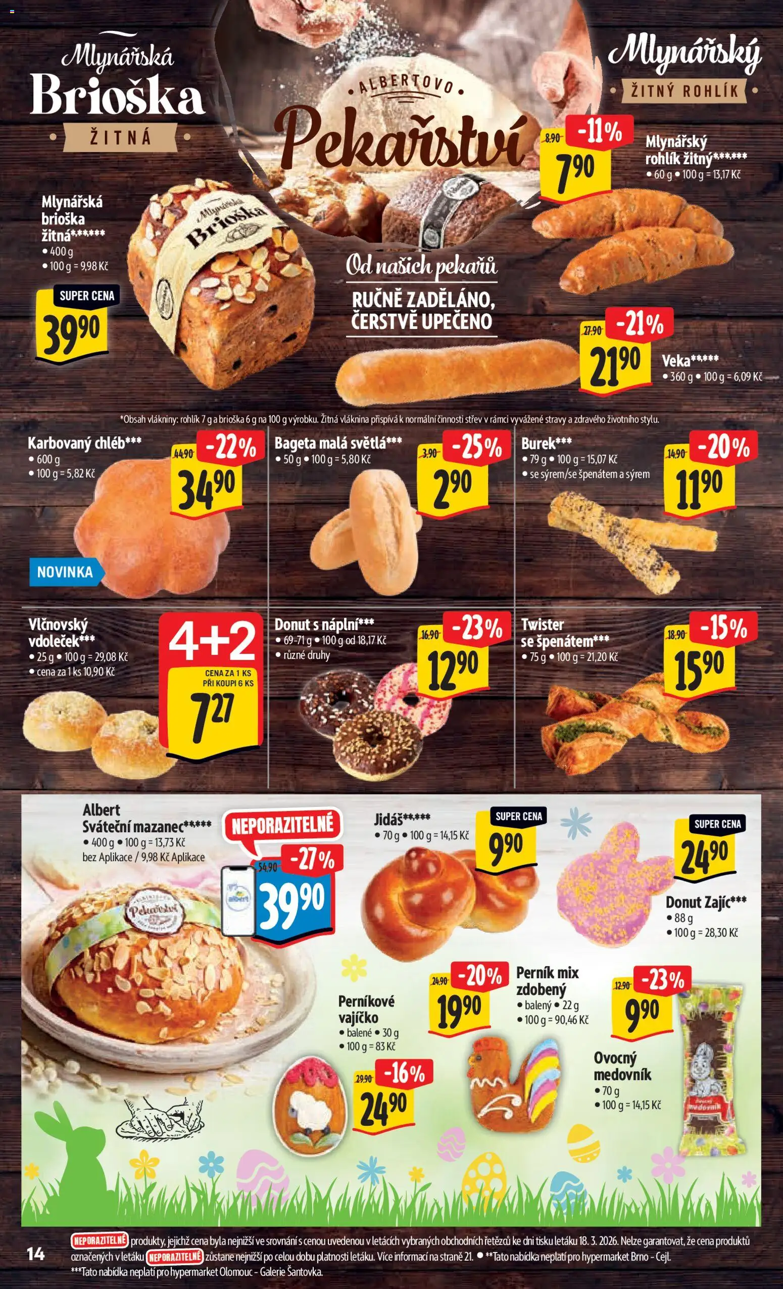 Albert leták - Hypermarket od 25.03.2026 | Strana: 22 | Produkty: Brioška, Mlynářský rohlík, Medovník, Bageta