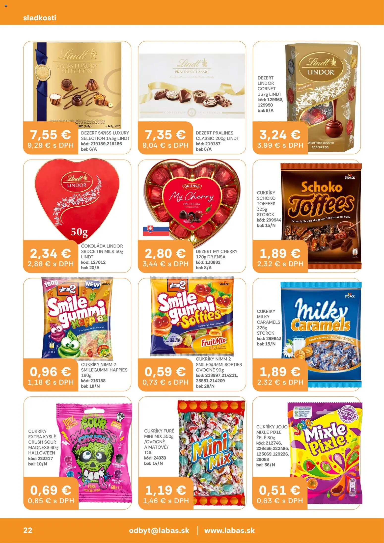 Nové Labaš akcie – leták je platný od 13.03.2026 | Strana: 22 | Produkty: Lindor, Stan, Čokoláda, Grapefruit