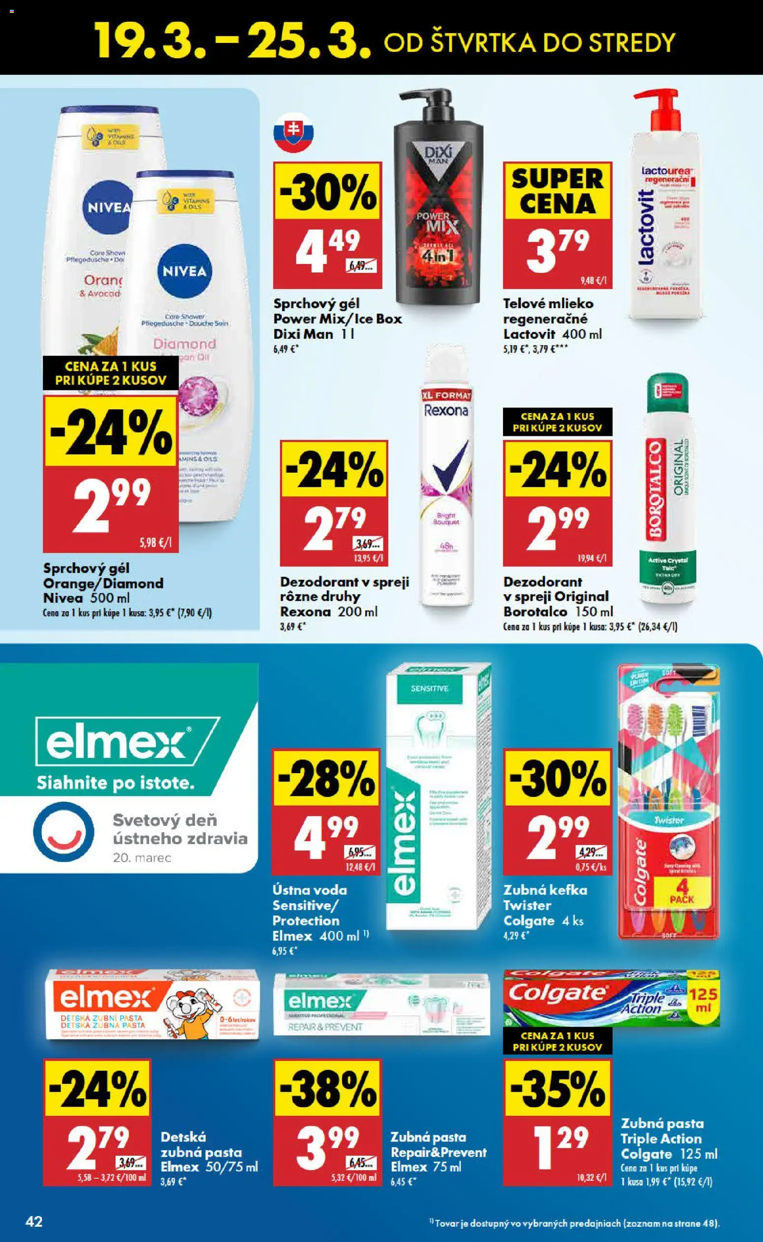 Nové Biedronka akcie – leták je platný od 19.03.2026 | Strana: 42 | Produkty: Zubná kefka, Telové mlieko, Ústna voda, Voda