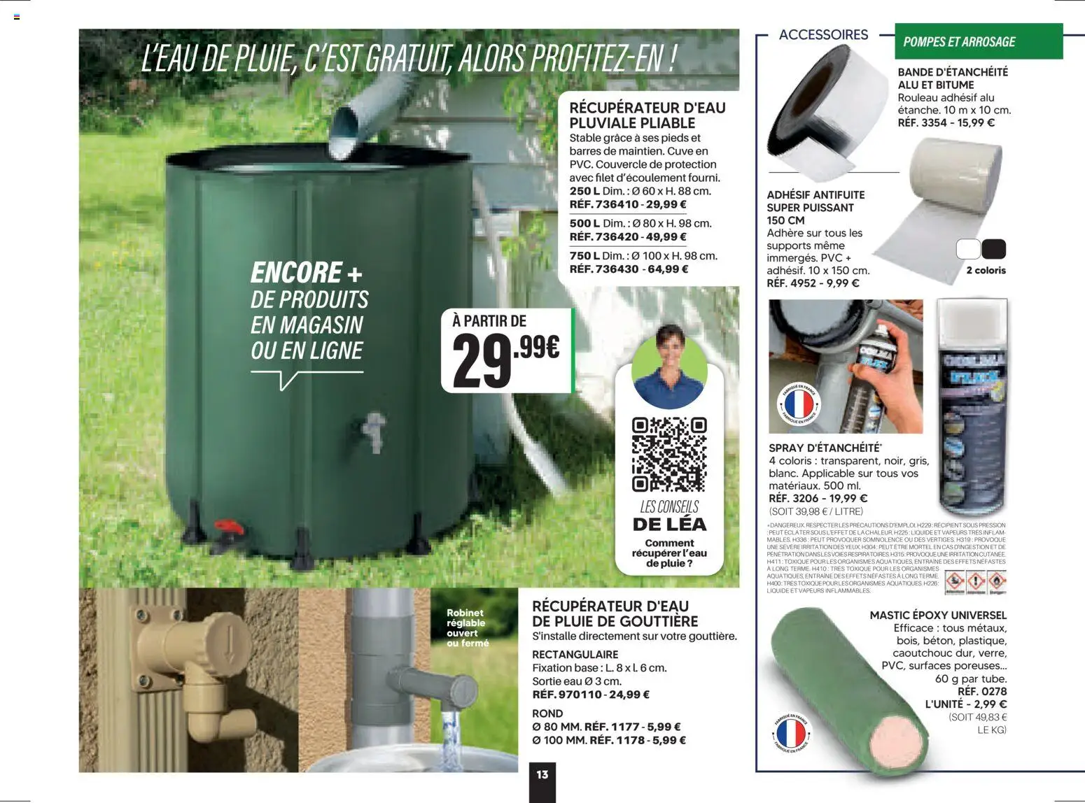 {H1} | Page: 13 | Produits: Base, Robinet, Gouttière, Récupérateur d'eau