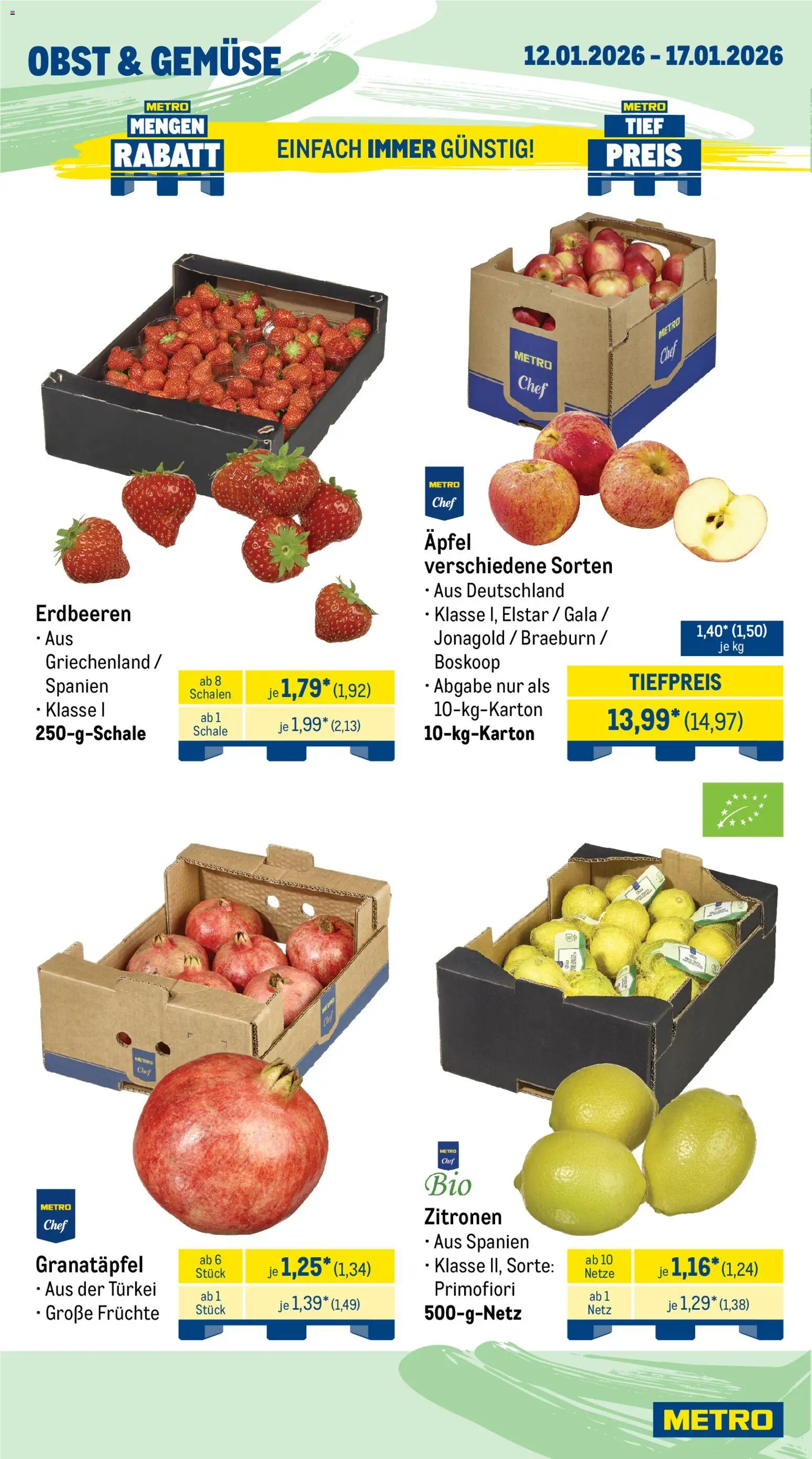 Metro  Wochen-Angebote Gastro – gültig ab 12.01.2026 | Seite: 8 | Produkte: Granatapfel, Äpfel, Erdbeeren, Zitronen