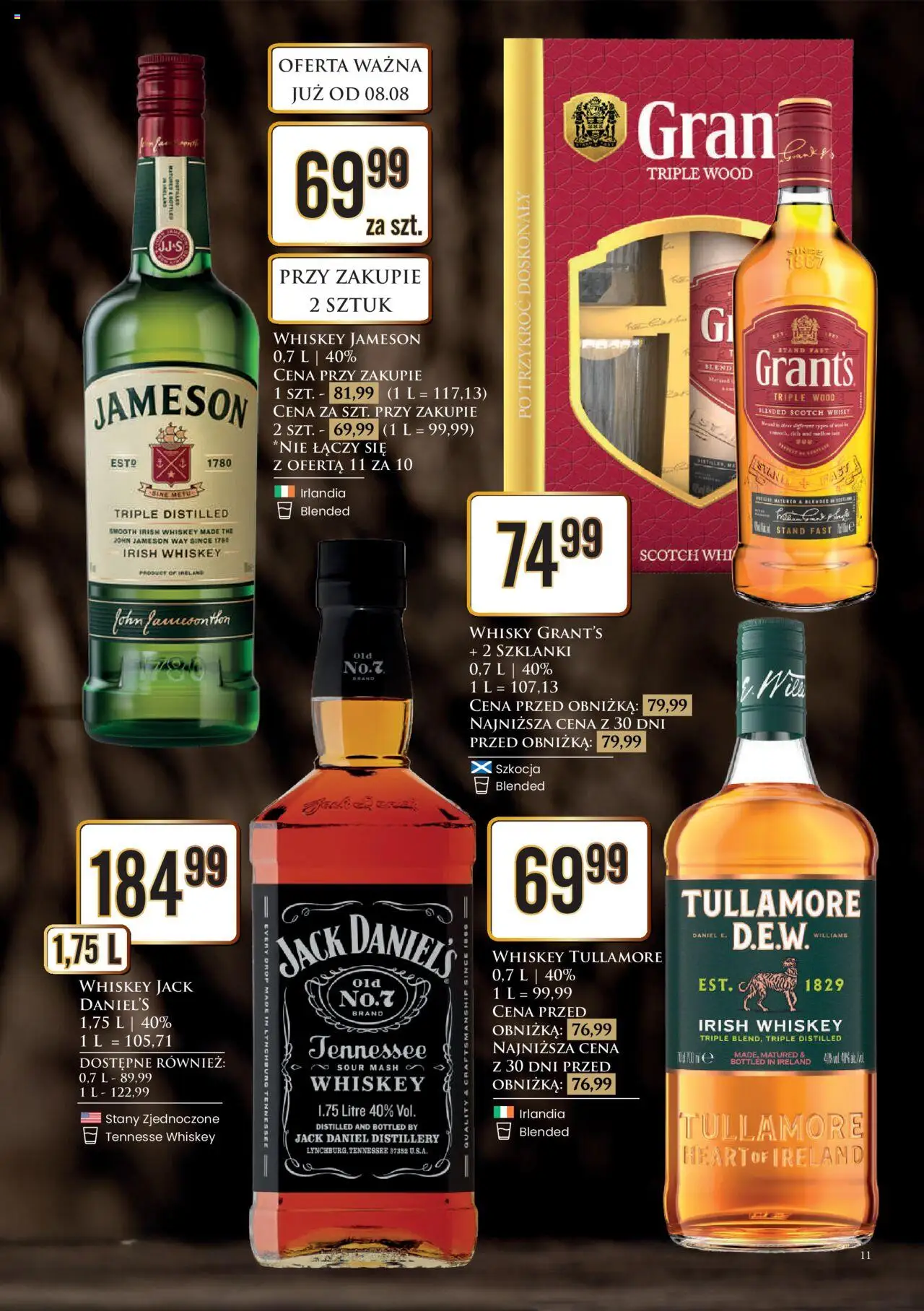 Dino Gazetka alkoholowa od 11.08.2025 | Strona: 11 | Produkty: Grant's, Jameson, Jack Daniel's, Blender