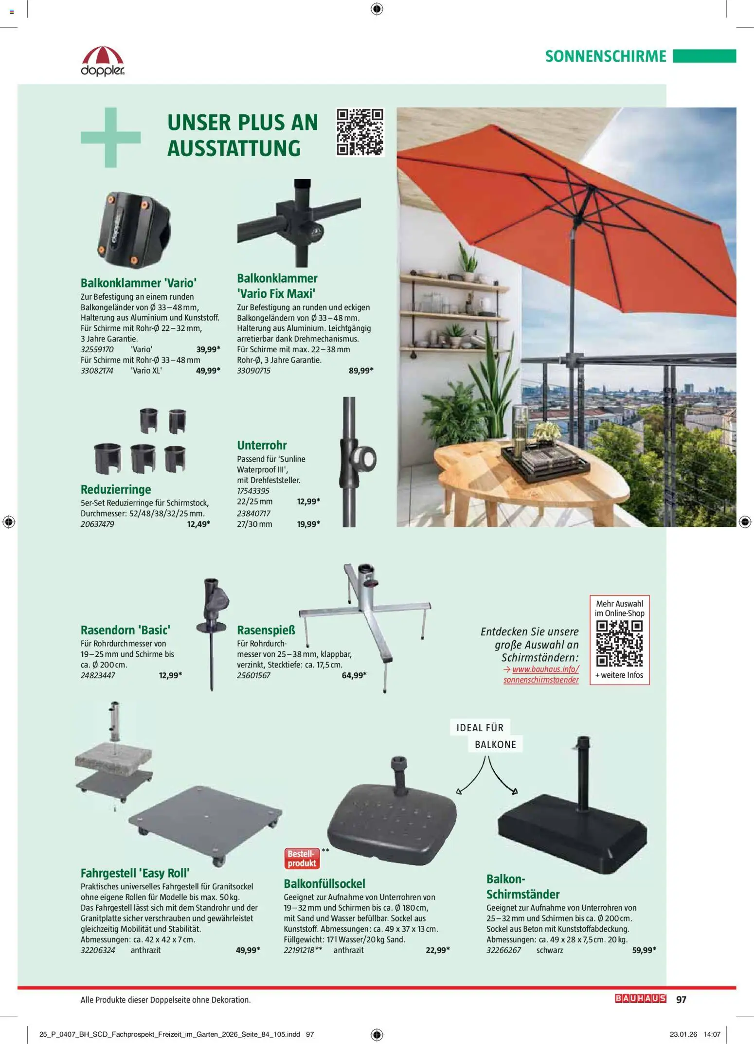 Bauhaus Freizeit im Garten – gültig ab 02.03.2026 | Seite: 97 | Produkte: Schirmständer, Wasser