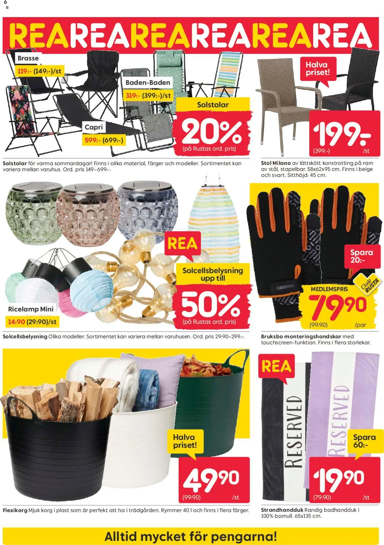 Rusta reklamblad aktuell från 04.08.2025 | Sida: 6 | Produkter: Solcellsbelysning, Stol, Korg