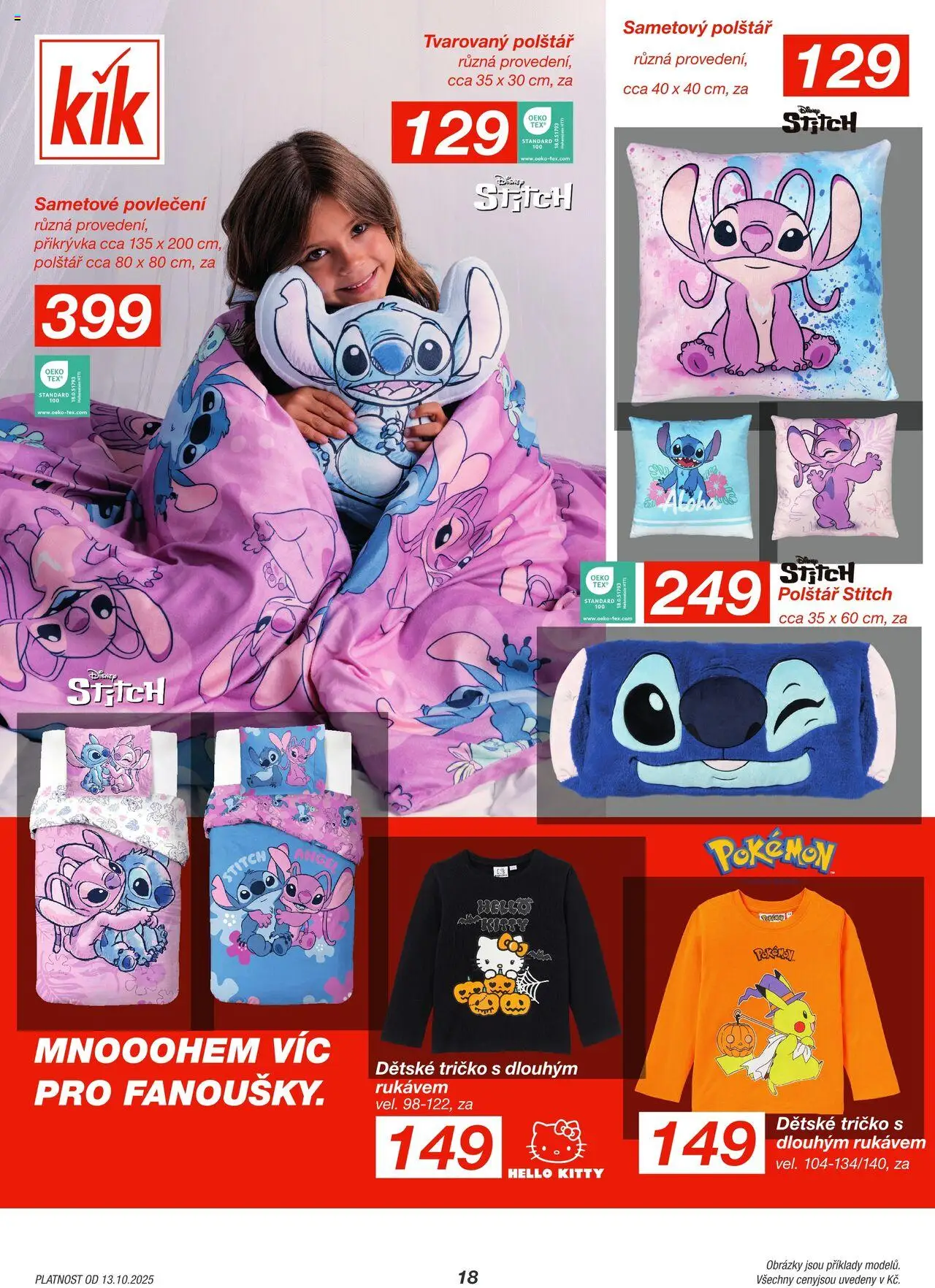 Kik leták od 13.10.2025 | Strana: 18 | Produkty: Tričko, Polštář, Přikrývka, Stitch