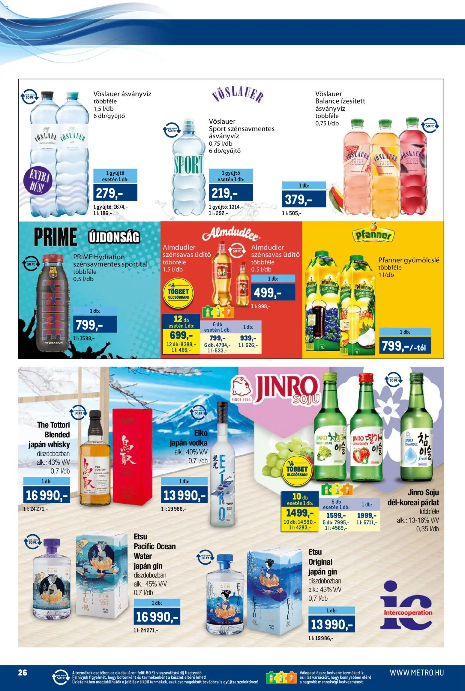 Metro akciós ujság - amely érvényes a következő dátumtól: 01.12.2025 | Oldal: 26 | Termékek: Gyümölcslé, Ásványvíz, Vodka, Whisky