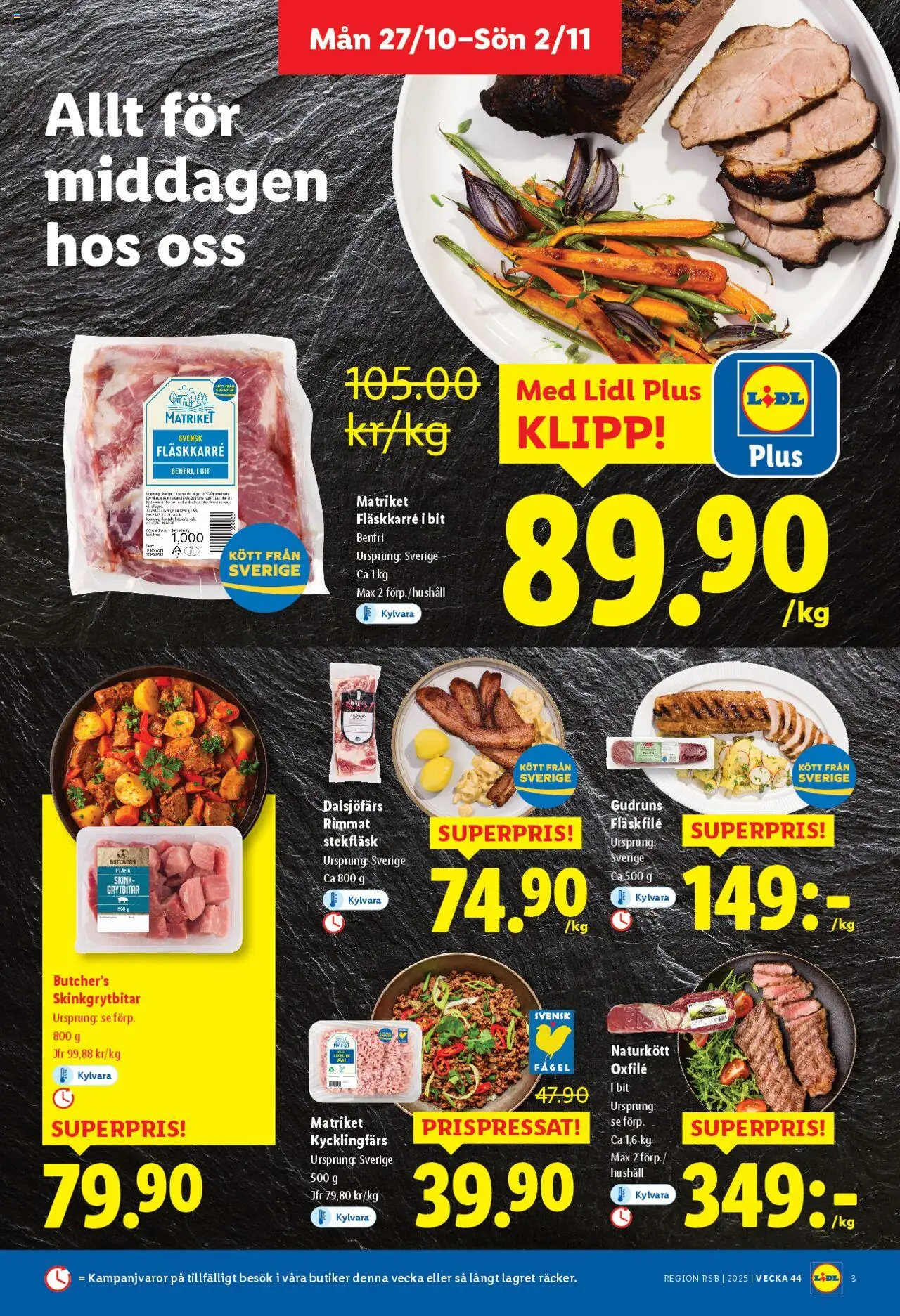 Lidl reklamblad aktuell från 27.10.2025 | Sida: 3 | Produkter: Oxfilé, Fläsk