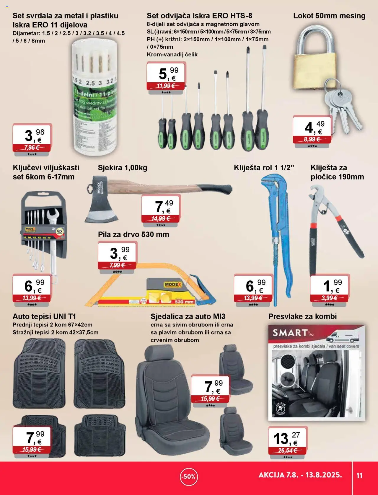 KTC katalog | vrijedi od 07.08.2025 | Stranica: 11 | Proizvodi: Pločice, Auto tepisi, Kliješta, Pila