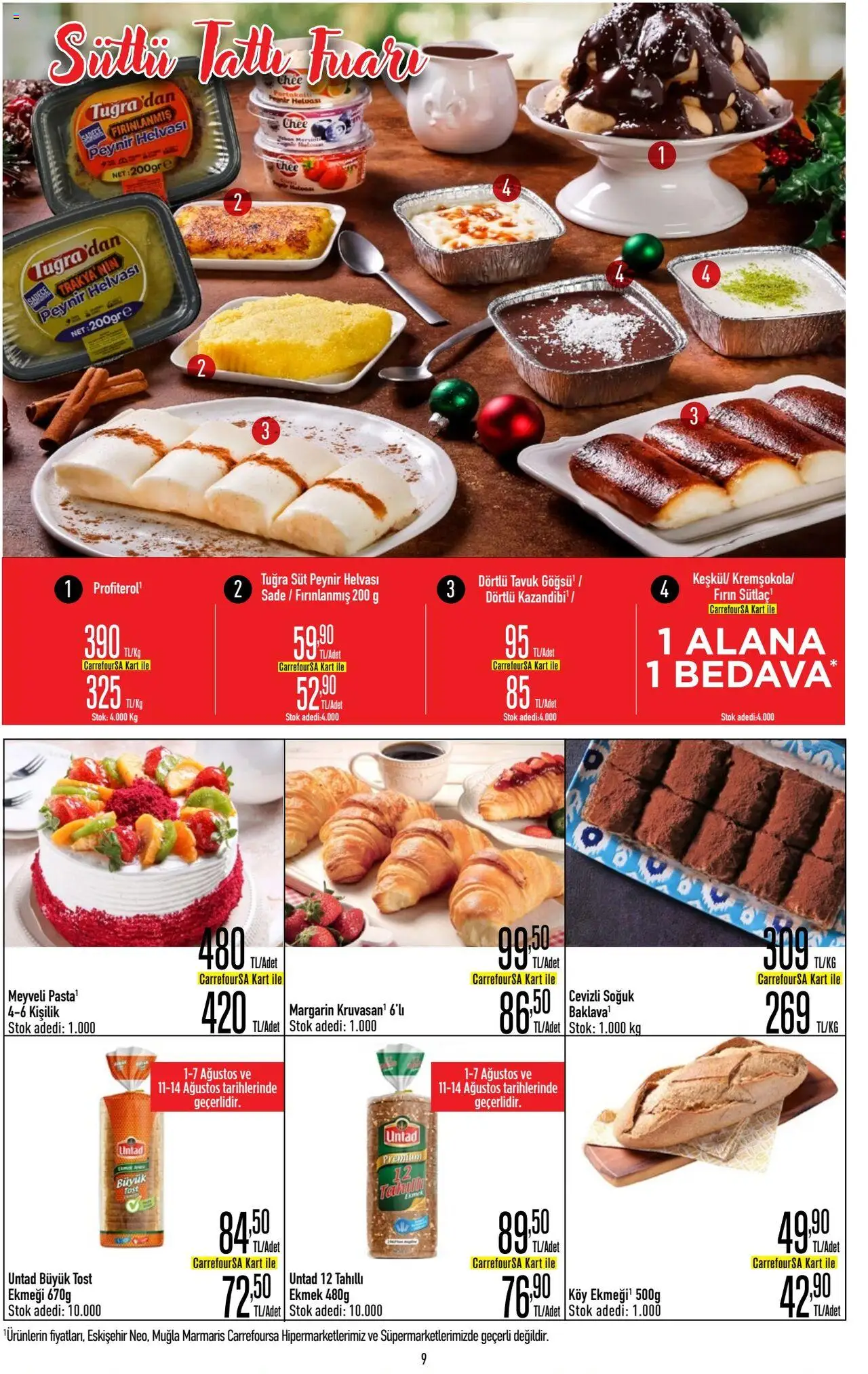 CarrefourSA Katalog - 01.08.2025 tarihinden itibaren geçerlidir | Sayfa: 9 | Ürünler: Süt, Peynir, Ekmek, Fırın