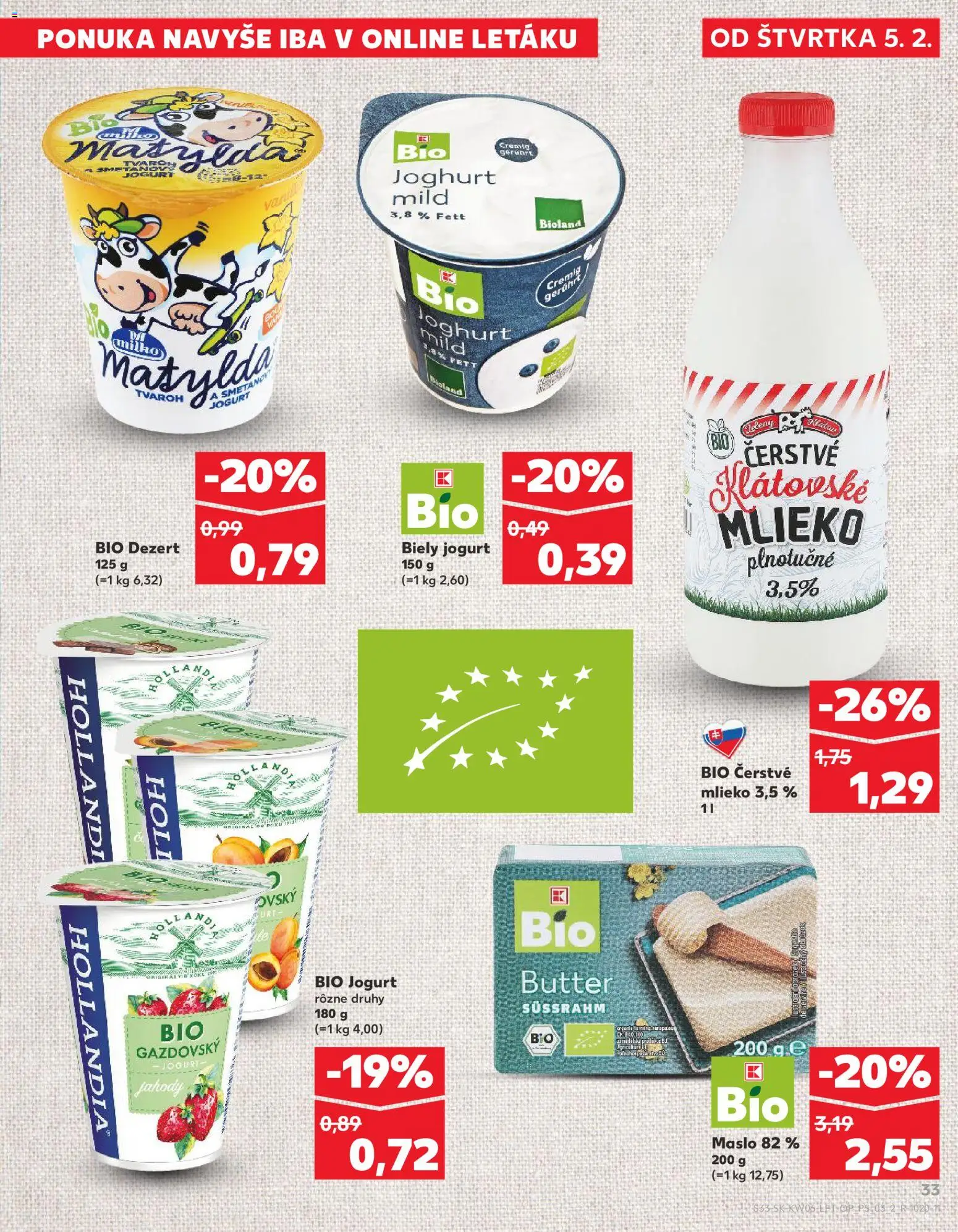 Nové Kaufland akcie – leták je platný od 05.02.2026 | Strana: 33 | Produkty: Maslo, Mlieko, Jogurt, Jahody