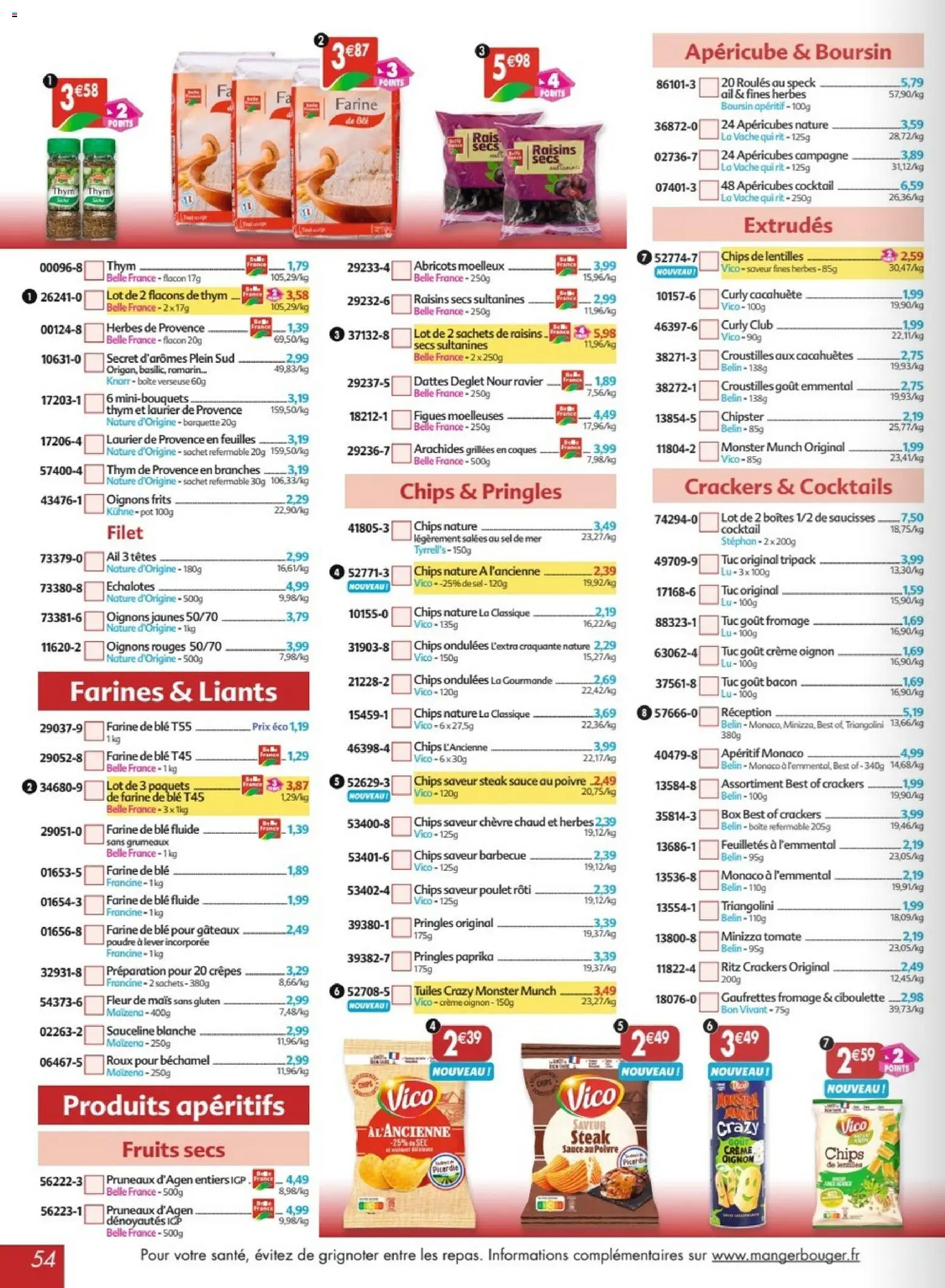 {H1} | Page: 54 | Produits: Herbes de provence, Oignon, Chips, Fruits secs