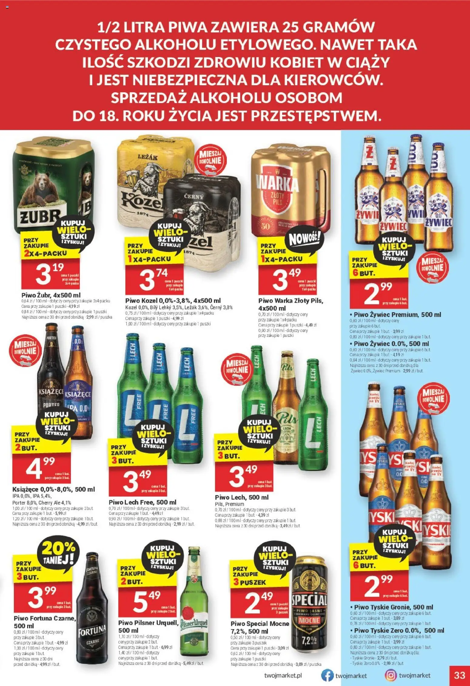 Twój Market Gazetka od 19.11.2025 | Strona: 33 | Produkty: Leżak, Warka, Piwo Warka, Piwo